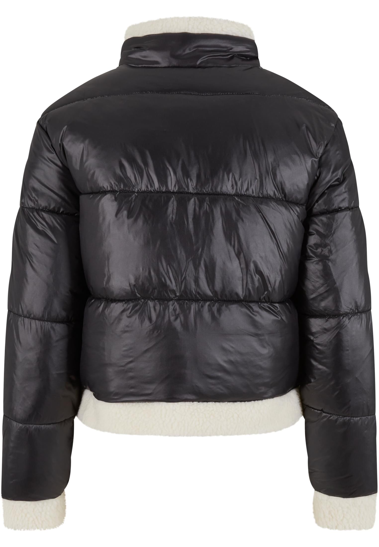 Ladies Recycled Shiny Puffer Sherpa Jacket | black/whitesand