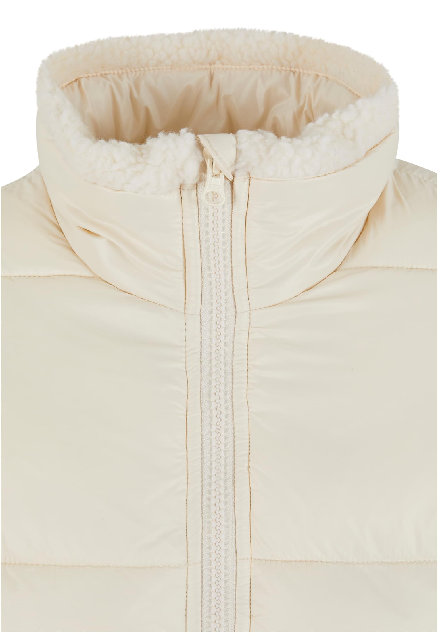 Ladies Recycled Shiny Puffer Sherpa Jacket | whitesand/whitesand