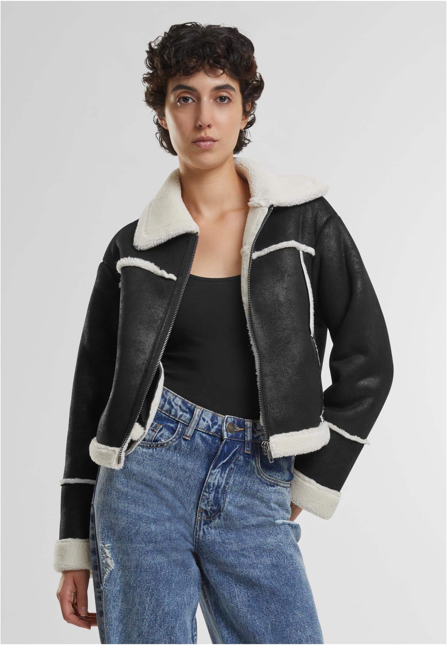 Ladies Shearling Jacket | black/whitesand