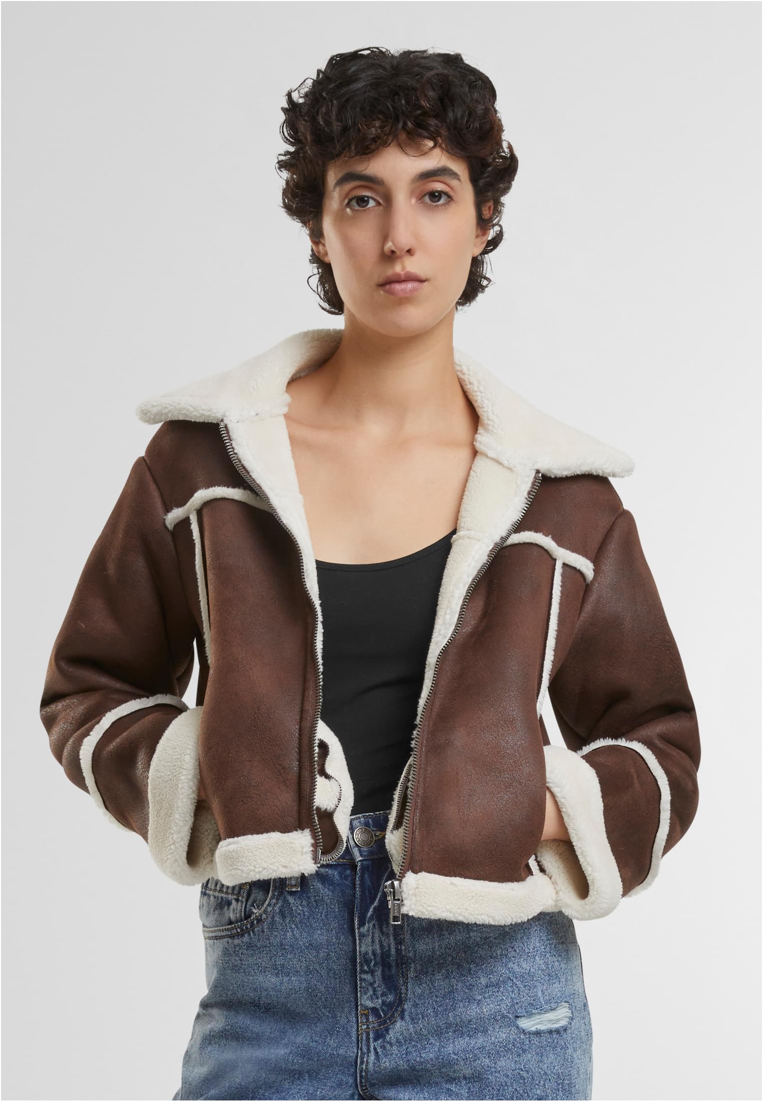 Ladies Shearling Jacket | brown/whitesand