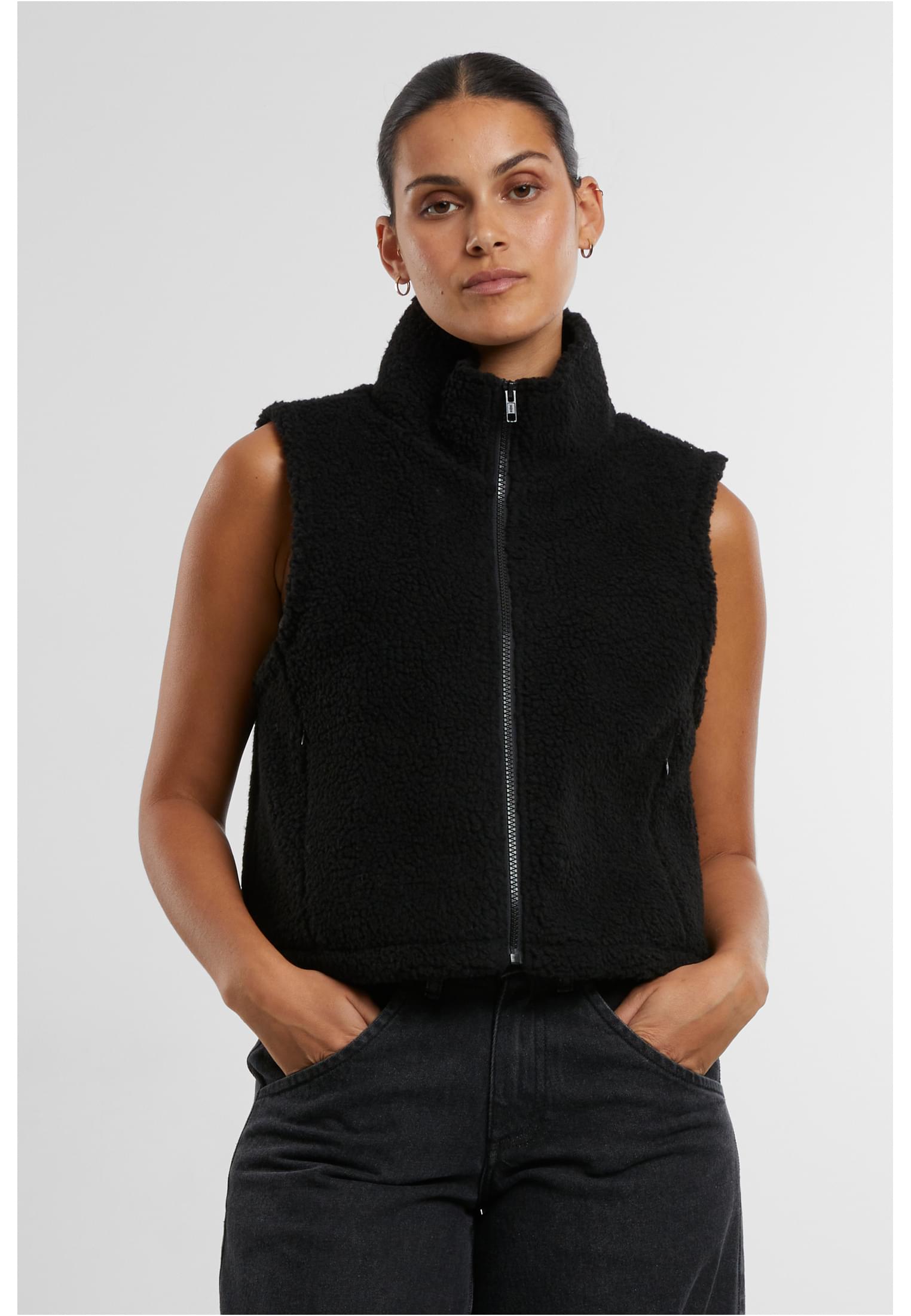 Ladies Short Sherpa Vest | black