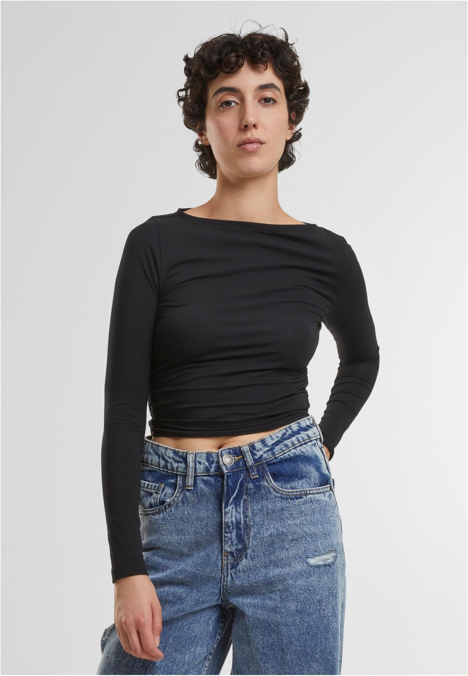 Ladies Ruffled Super Slim Longsleeve | black