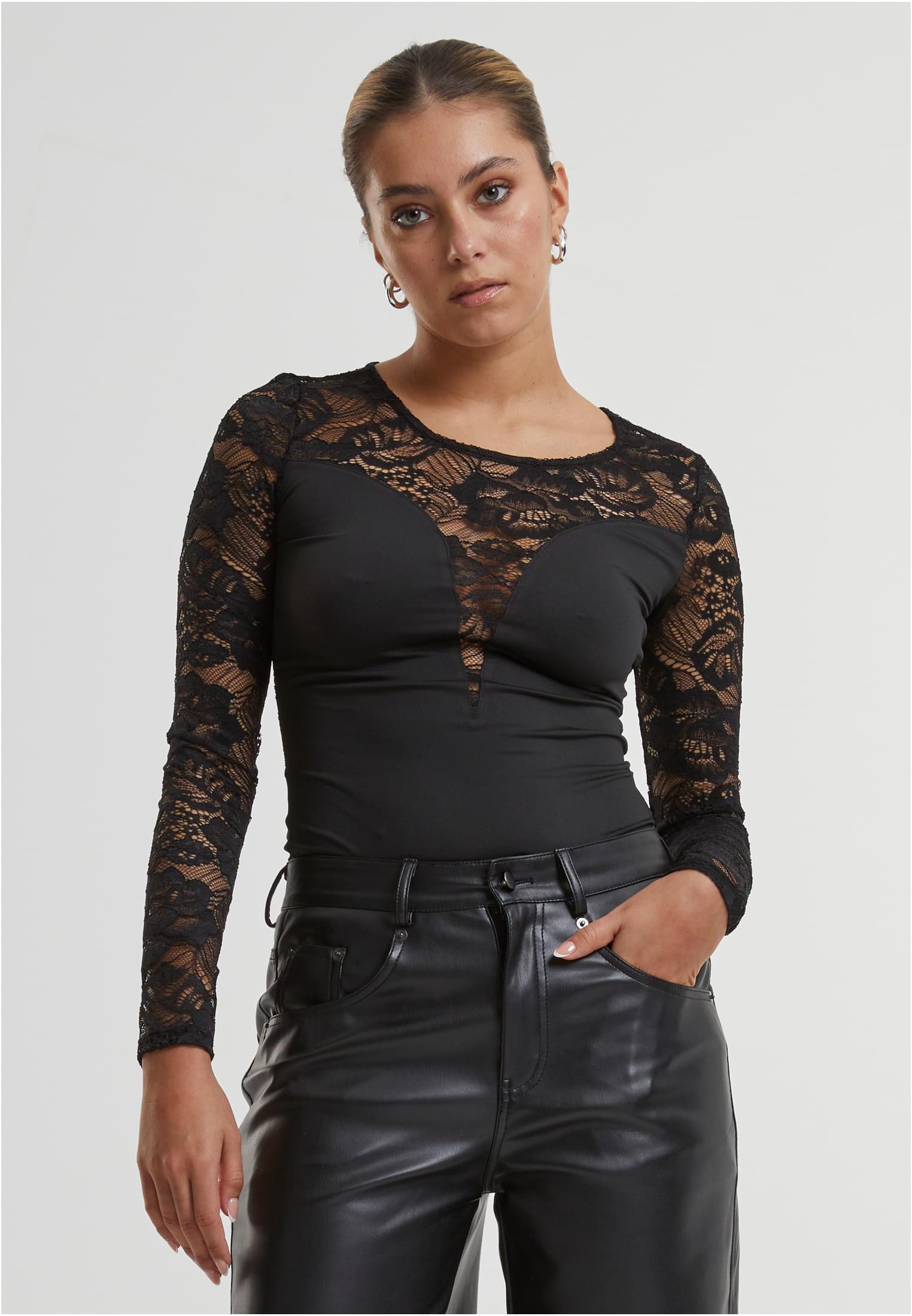 Ladies Round Neck Lace Body | black