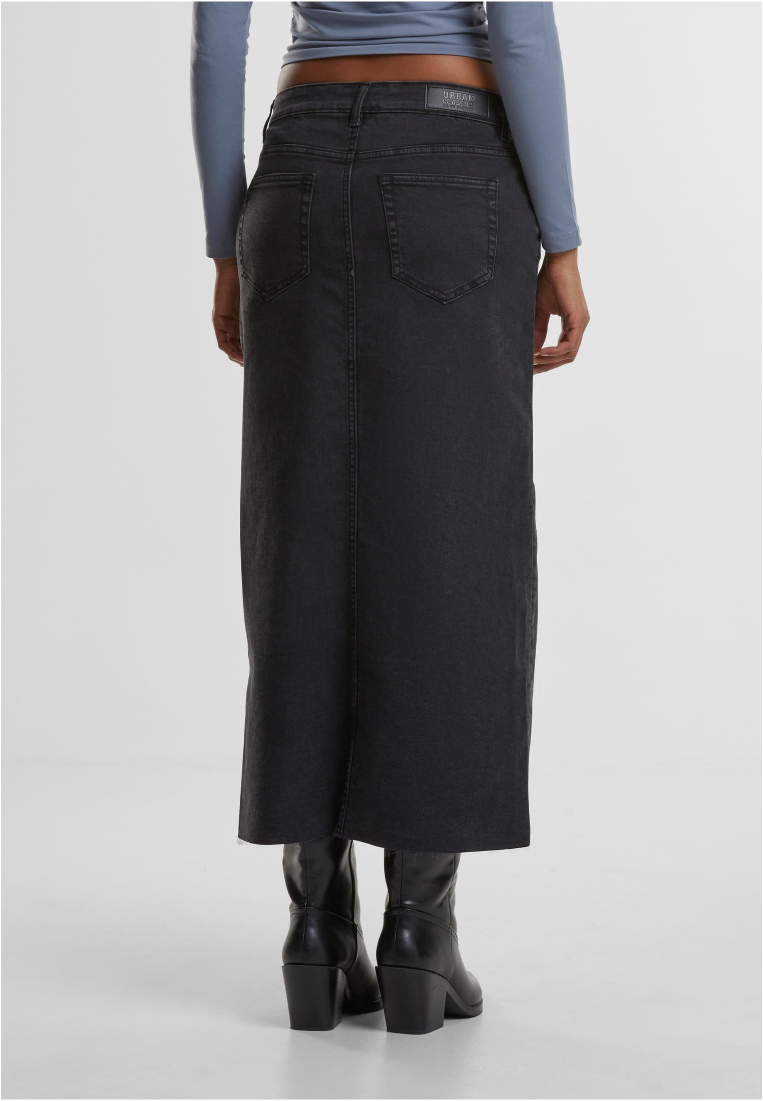 Ladies High Slit Denim Skirt | black washed