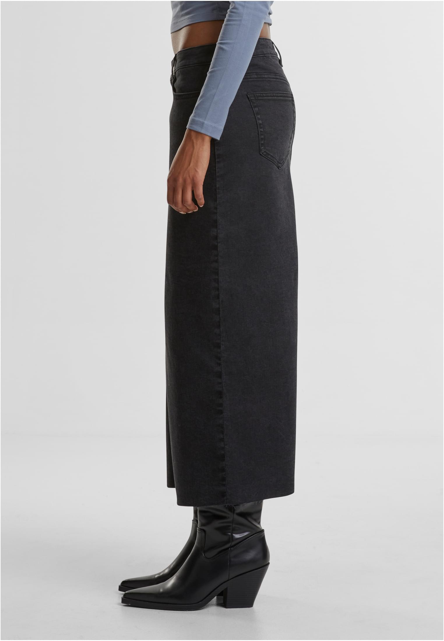 Ladies High Slit Denim Skirt | black washed