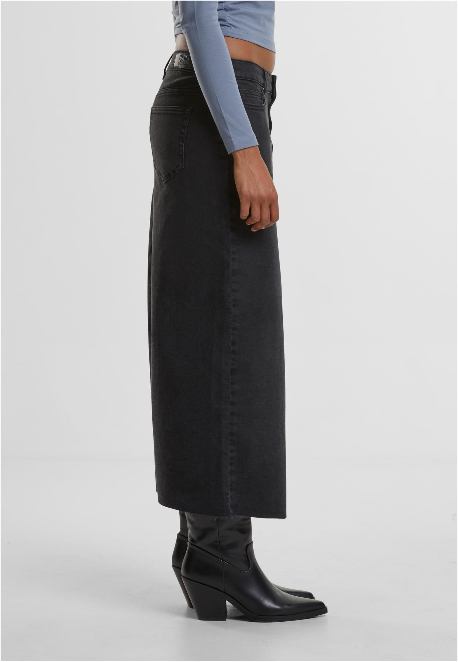 Ladies High Slit Denim Skirt | black washed