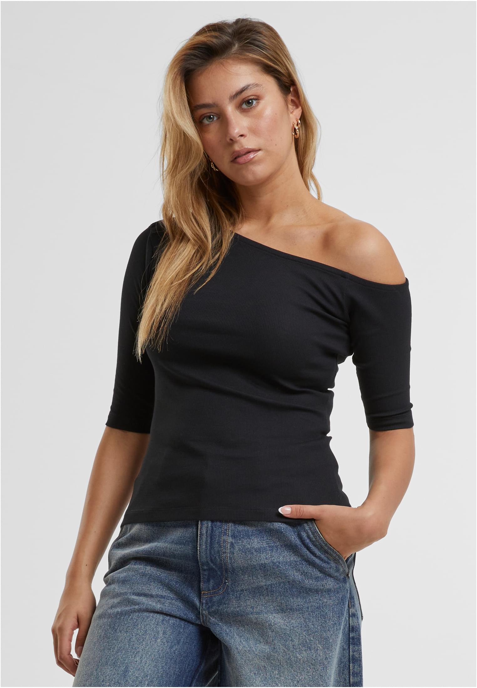 Ladies Organic Asymmetric Rib Tee 2-Pack | black+white