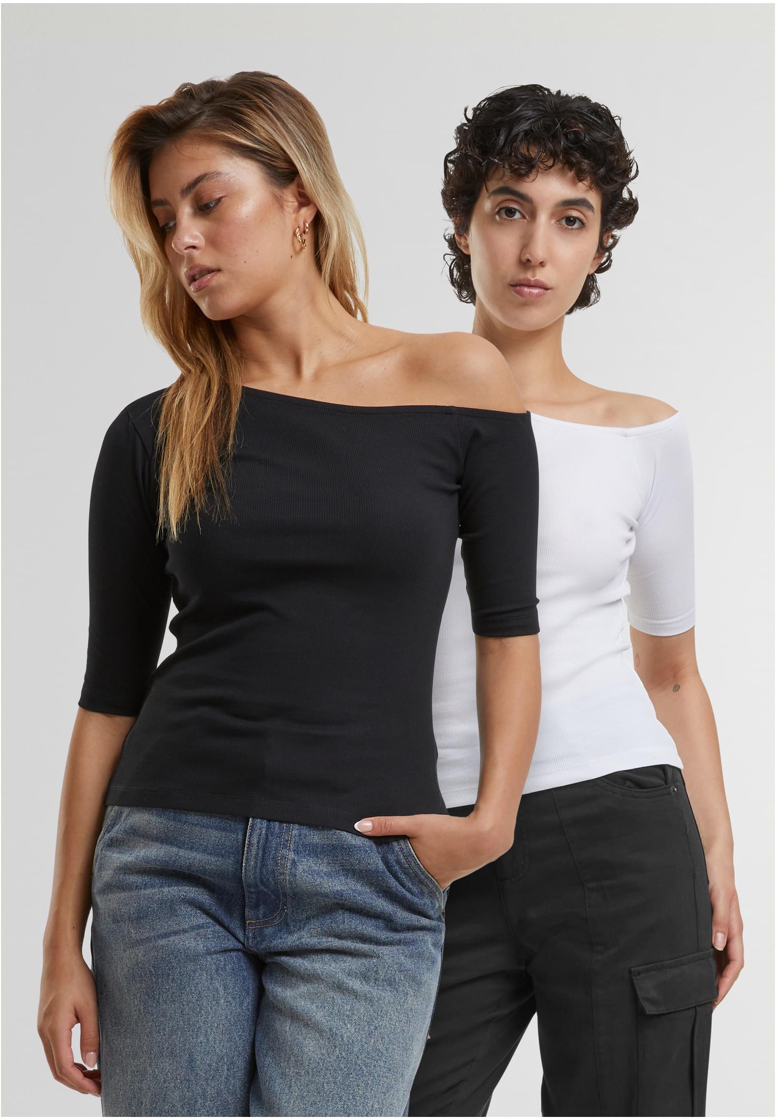 Ladies Organic Asymmetric Rib Tee 2-Pack | black+white