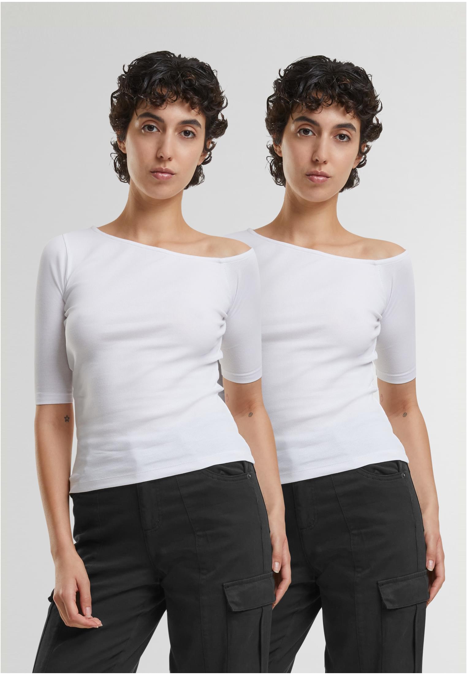 Ladies Organic Asymmetric Rib Tee 2-Pack | white+white