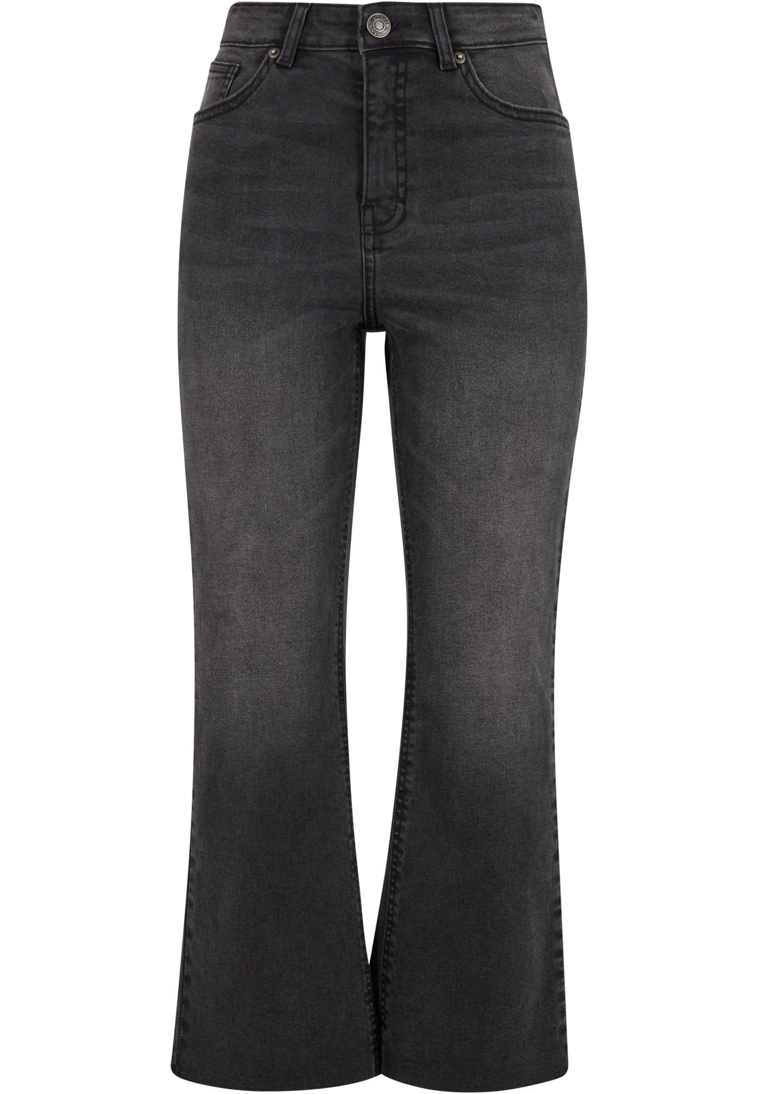 Ladies Cropped Flared Denim Pants | black washed