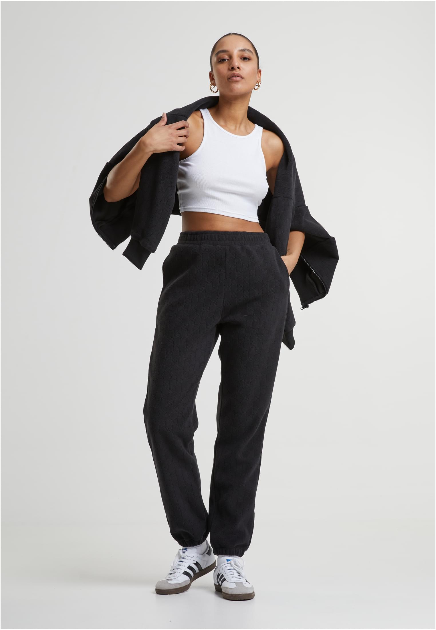 Ladies Jacquard Velvet Sweatpants | black