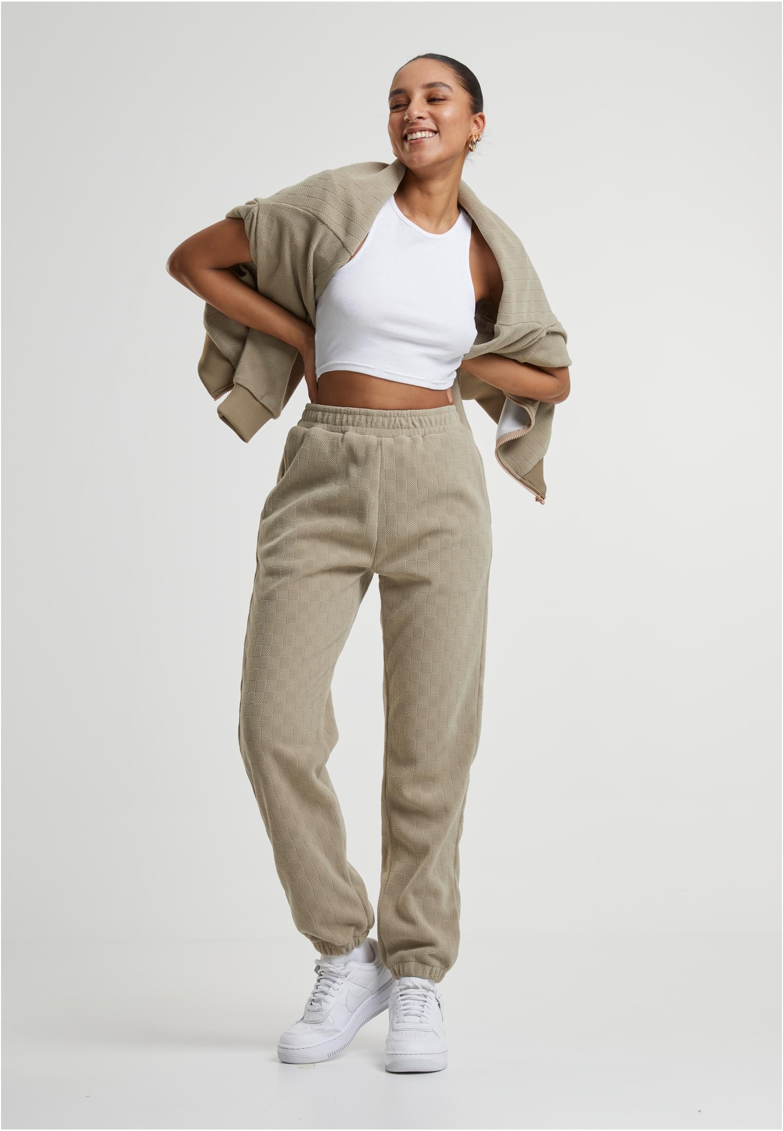 Ladies Jacquard Velvet Sweatpants | unionbeige