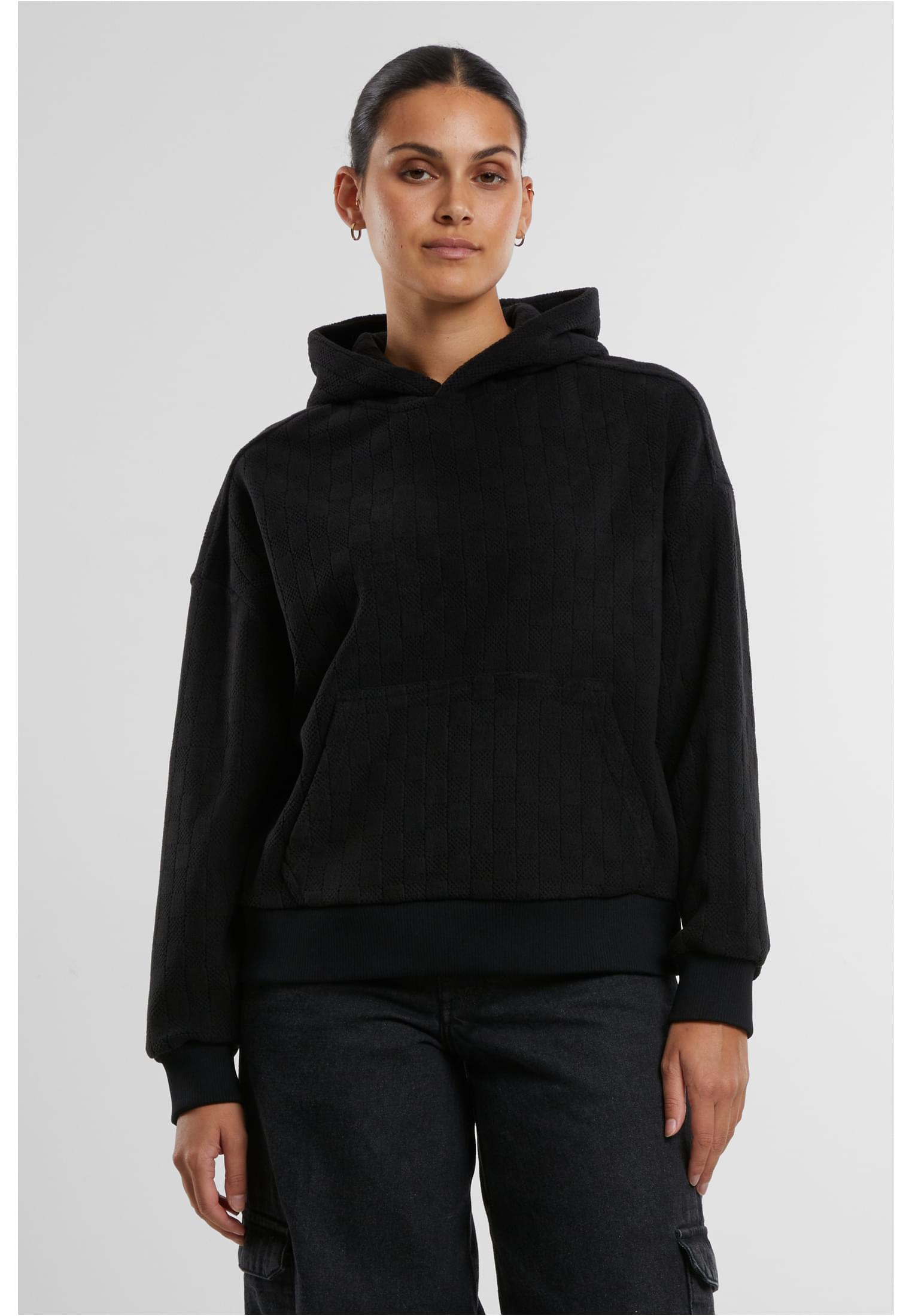 Ladies Jacquard Velvet Oversized Hoodie | black