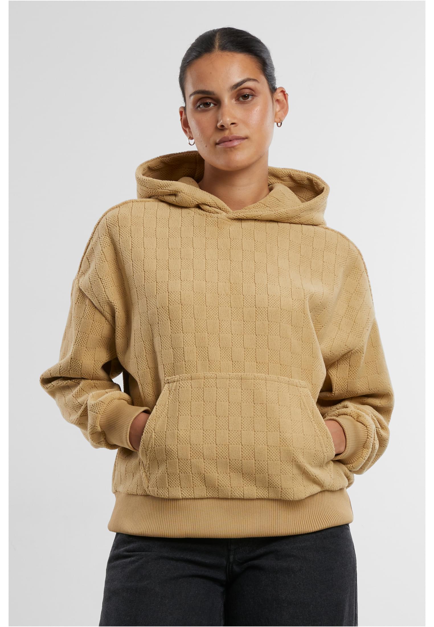 Ladies Jacquard Velvet Oversized Hoodie | unionbeige