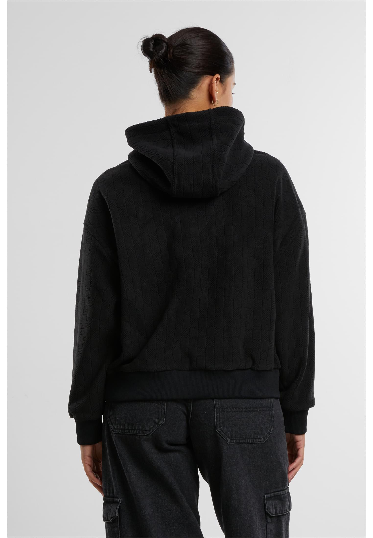 Ladies Jacquard Velvet Oversized Hoodie | black