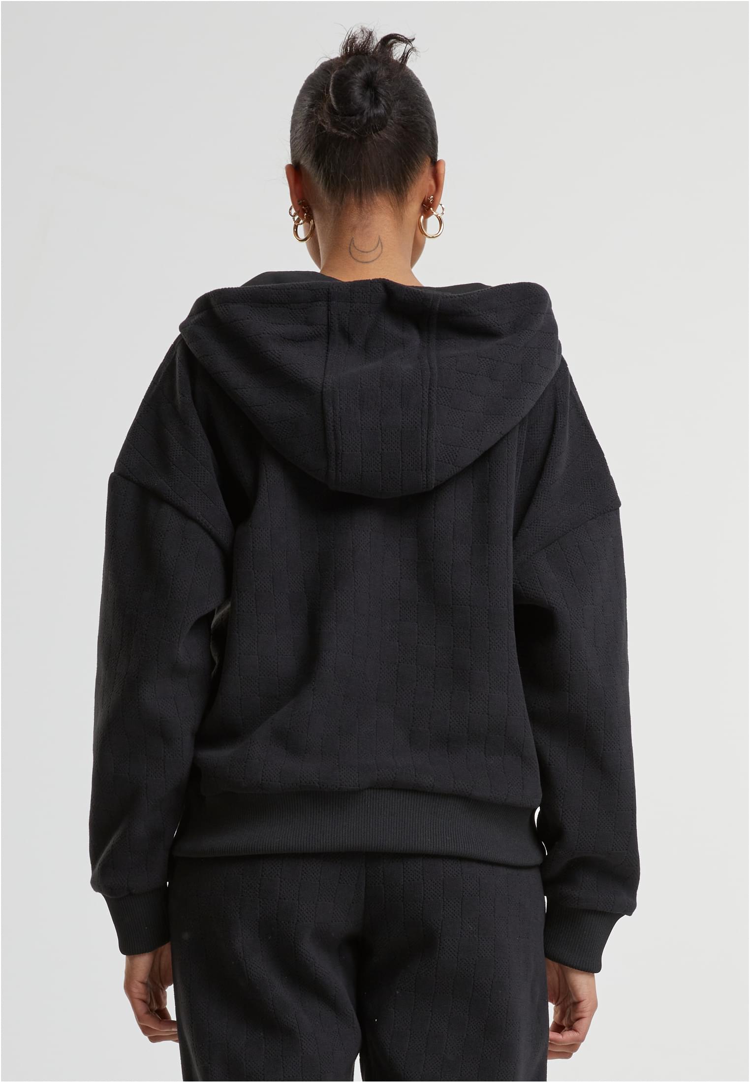 Ladies Jacquard Velvet Oversized Zip Hoody | black