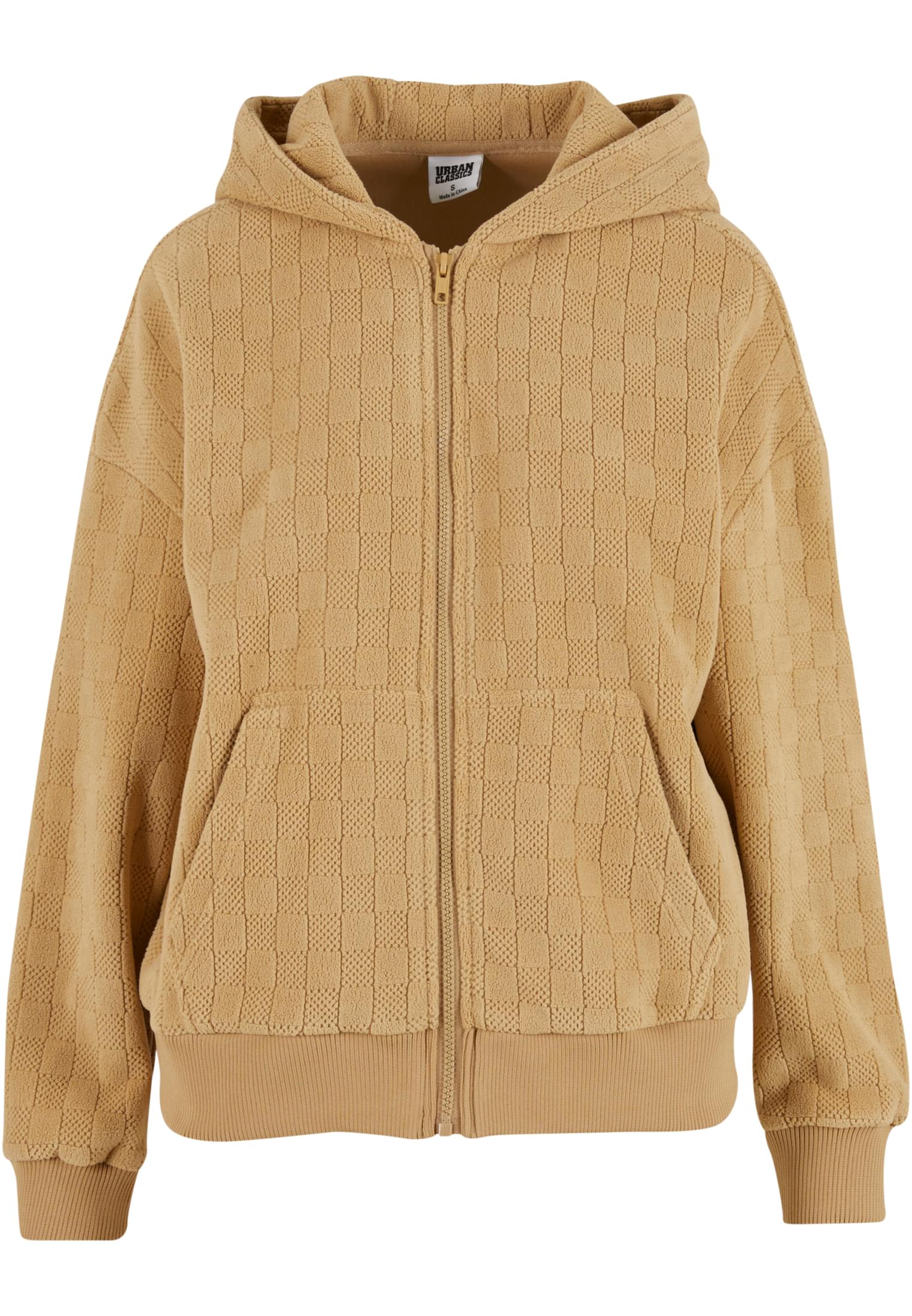 Ladies Jacquard Velvet Oversized Zip Hoody | unionbeige