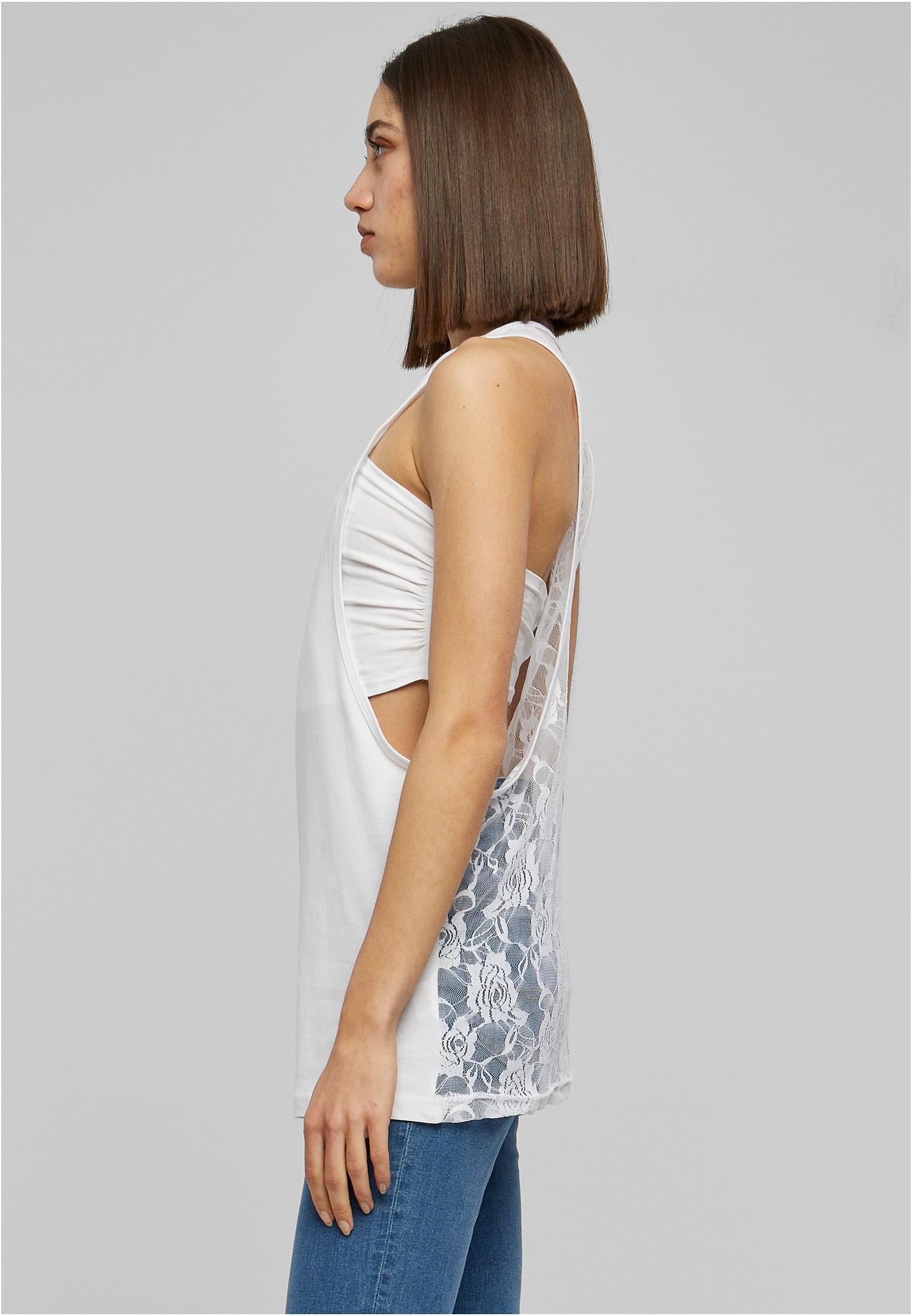 Ladies Flower Laces Loose Tank | white