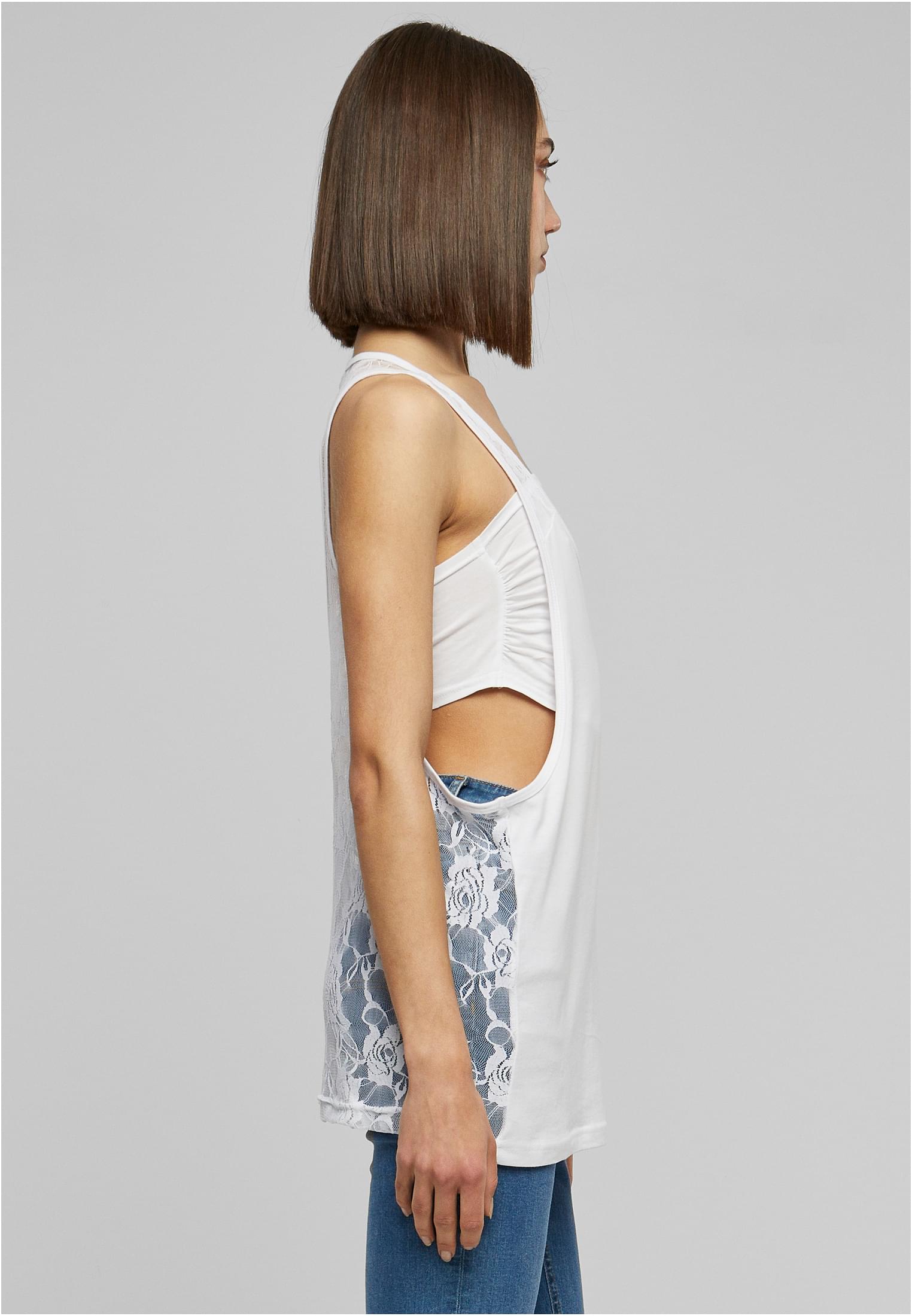 Ladies Flower Laces Loose Tank | white