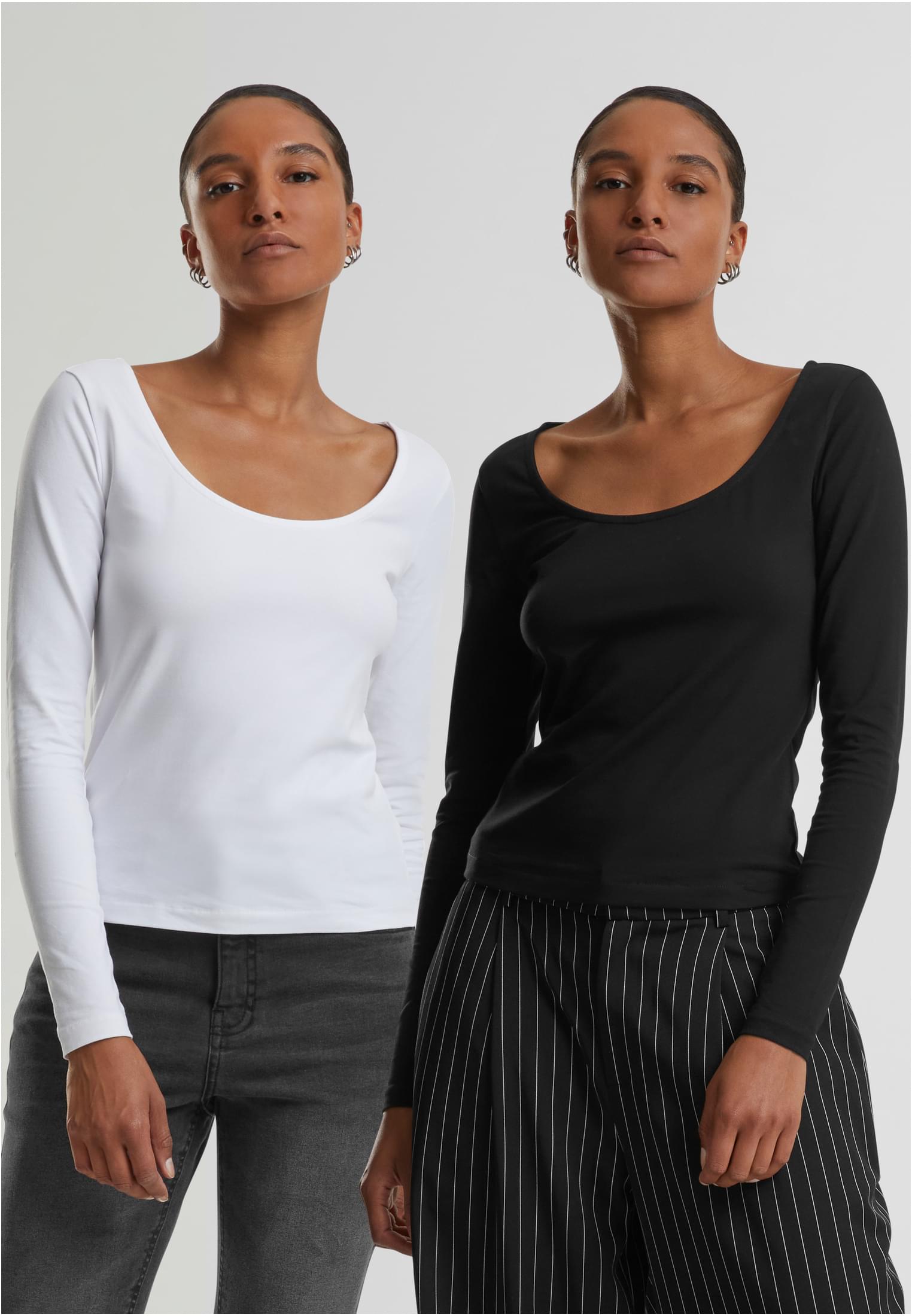 Ladies Wide Neck Longsleeve 2-Pack | black+white