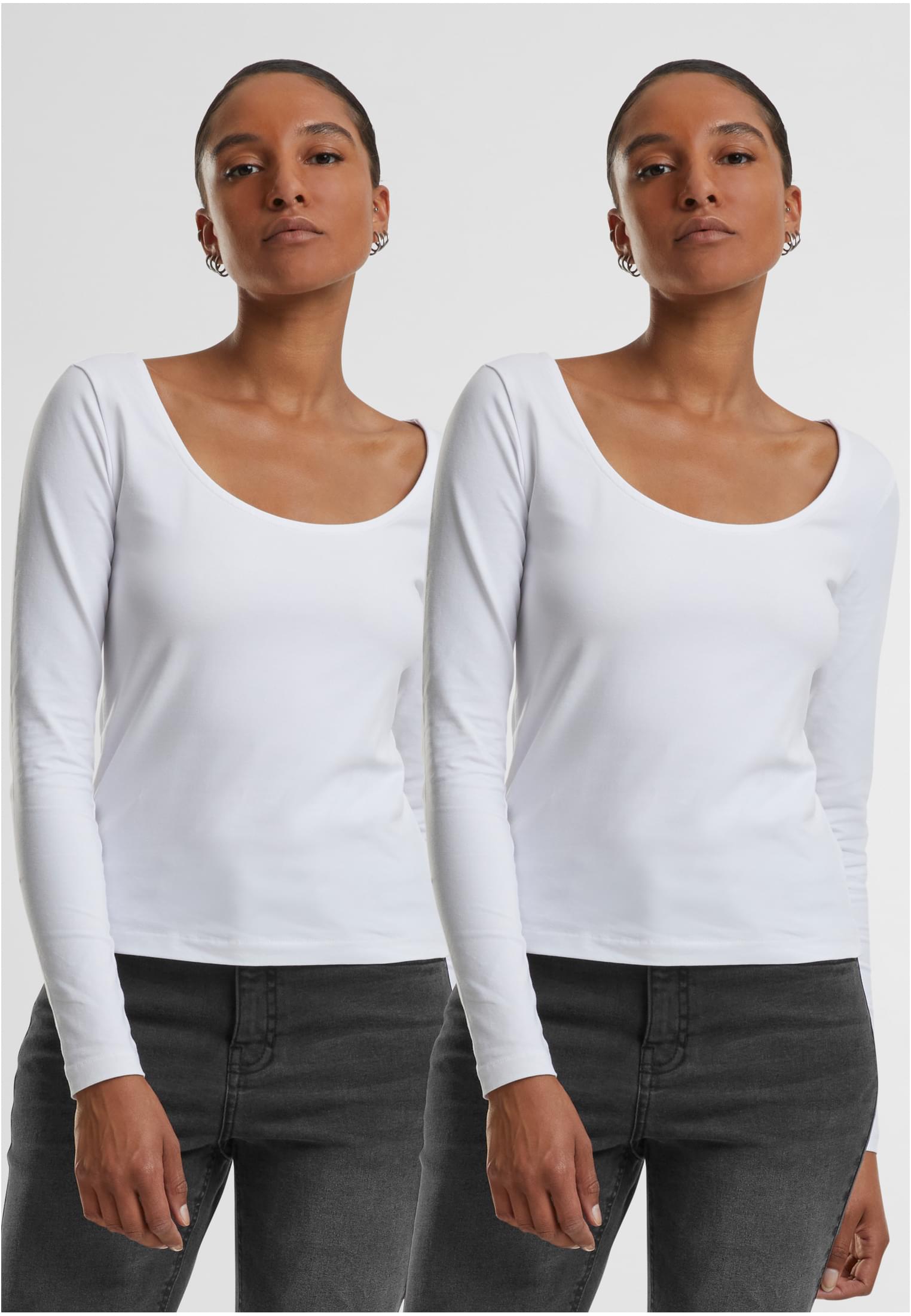 Ladies Wide Neck Longsleeve 2-Pack | white+white