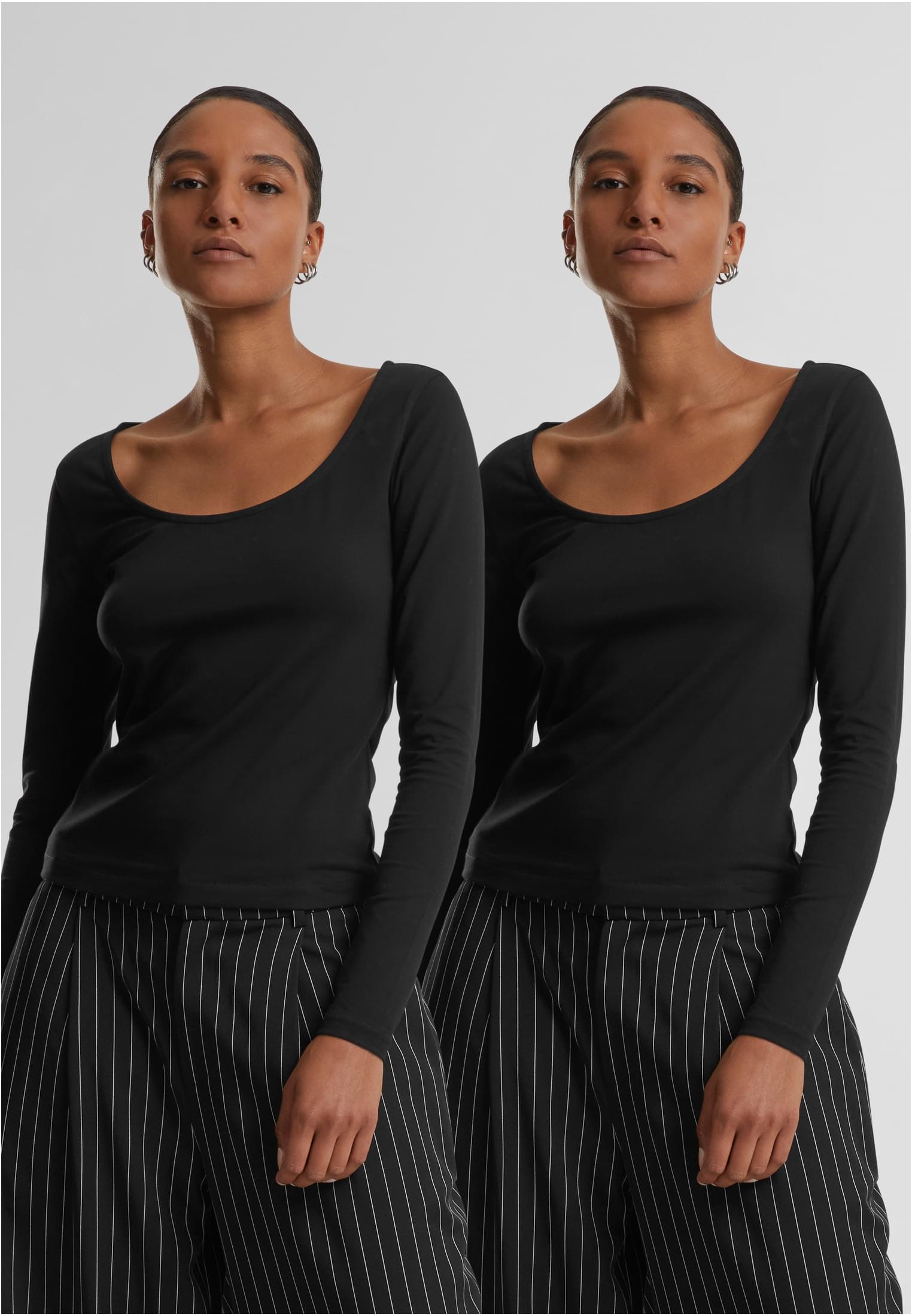 Ladies Wide Neck Longsleeve 2-Pack | black+black