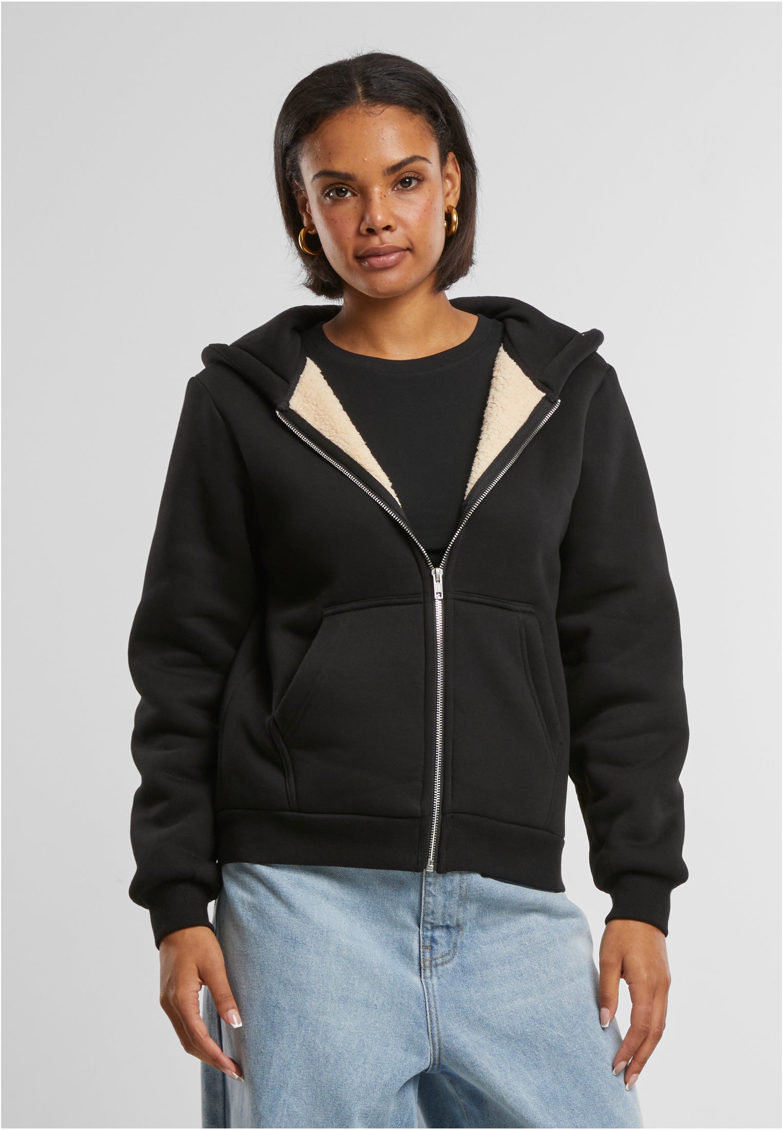 Ladies Bonded Sherpa Zip Hoody | black