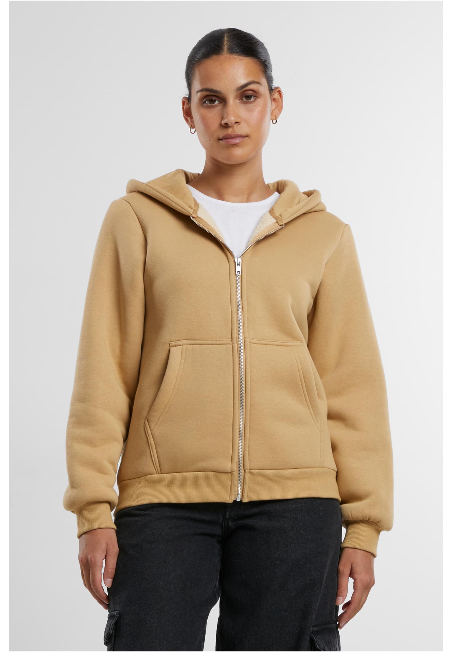 Ladies Bonded Sherpa Zip Hoody | unionbeige