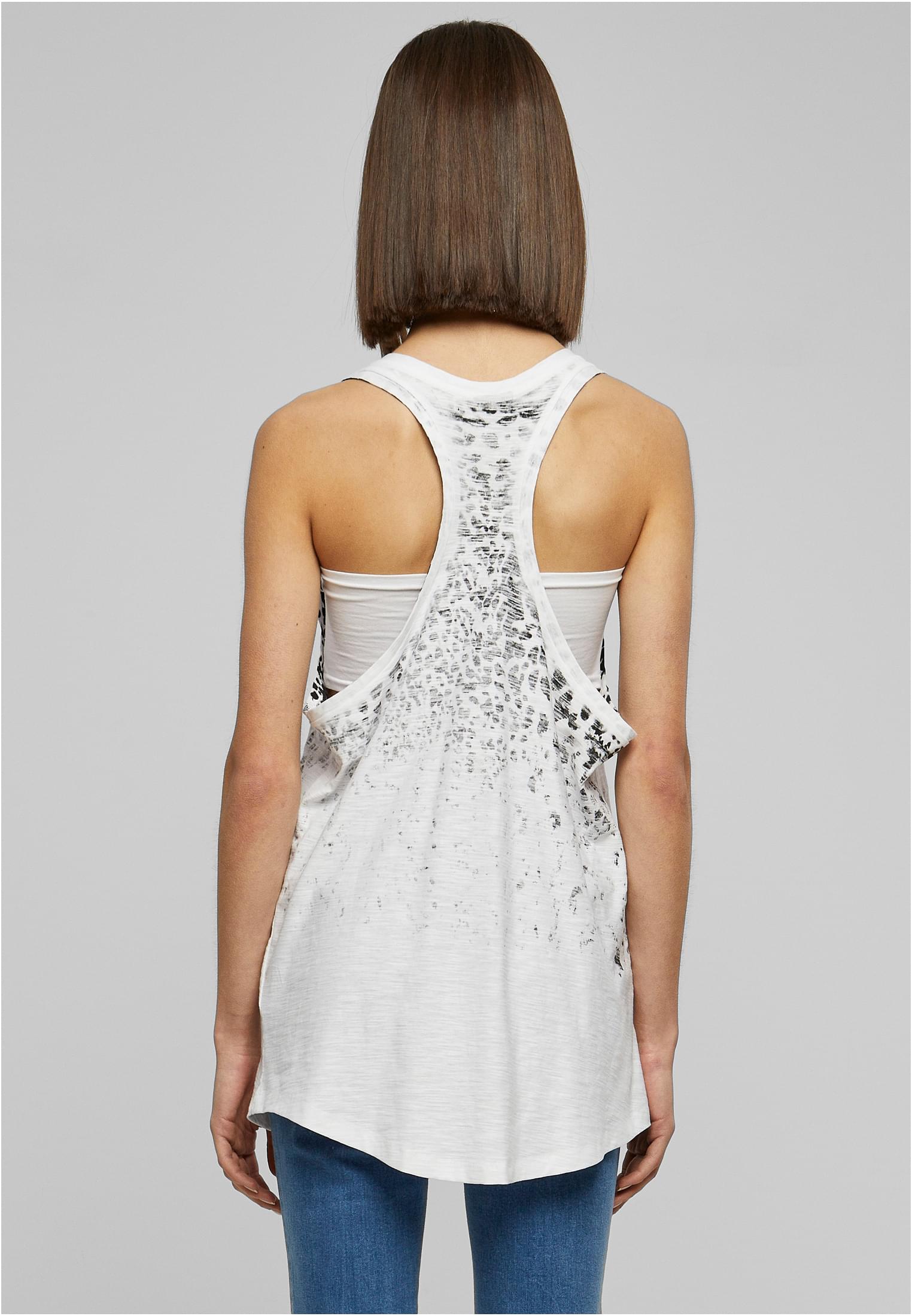 Ladies Long Leo Print Loose Tank | wht/blk