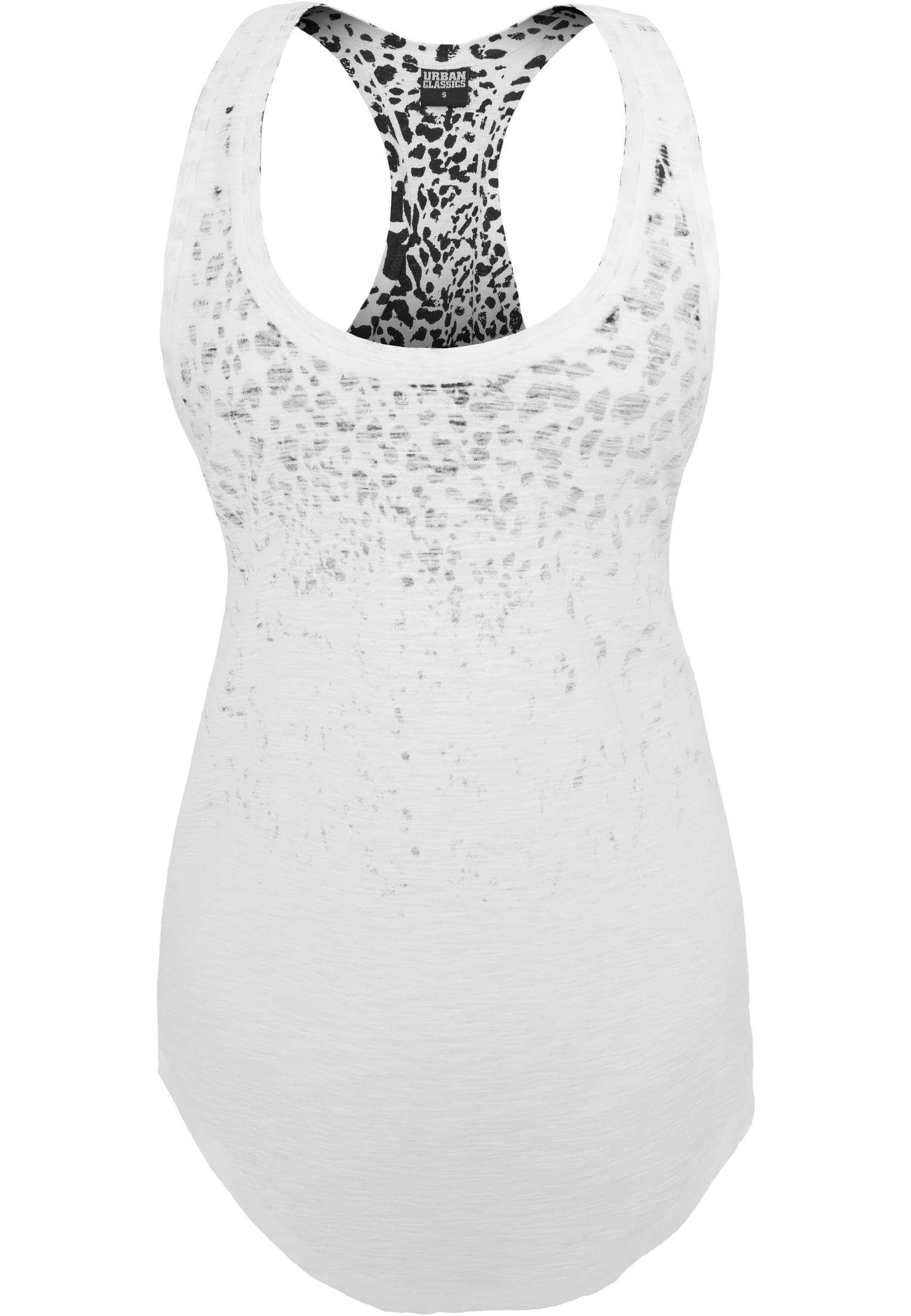 Ladies Long Leo Print Loose Tank | wht/blk