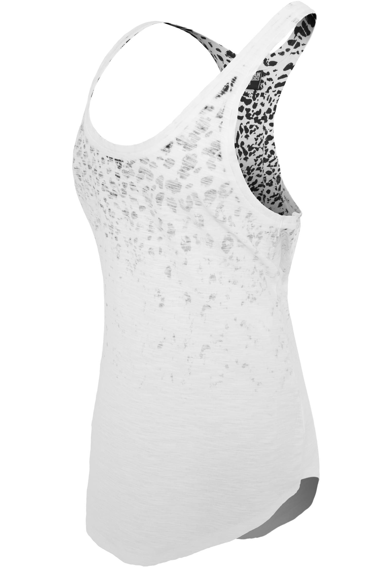 Ladies Long Leo Print Loose Tank | wht/blk