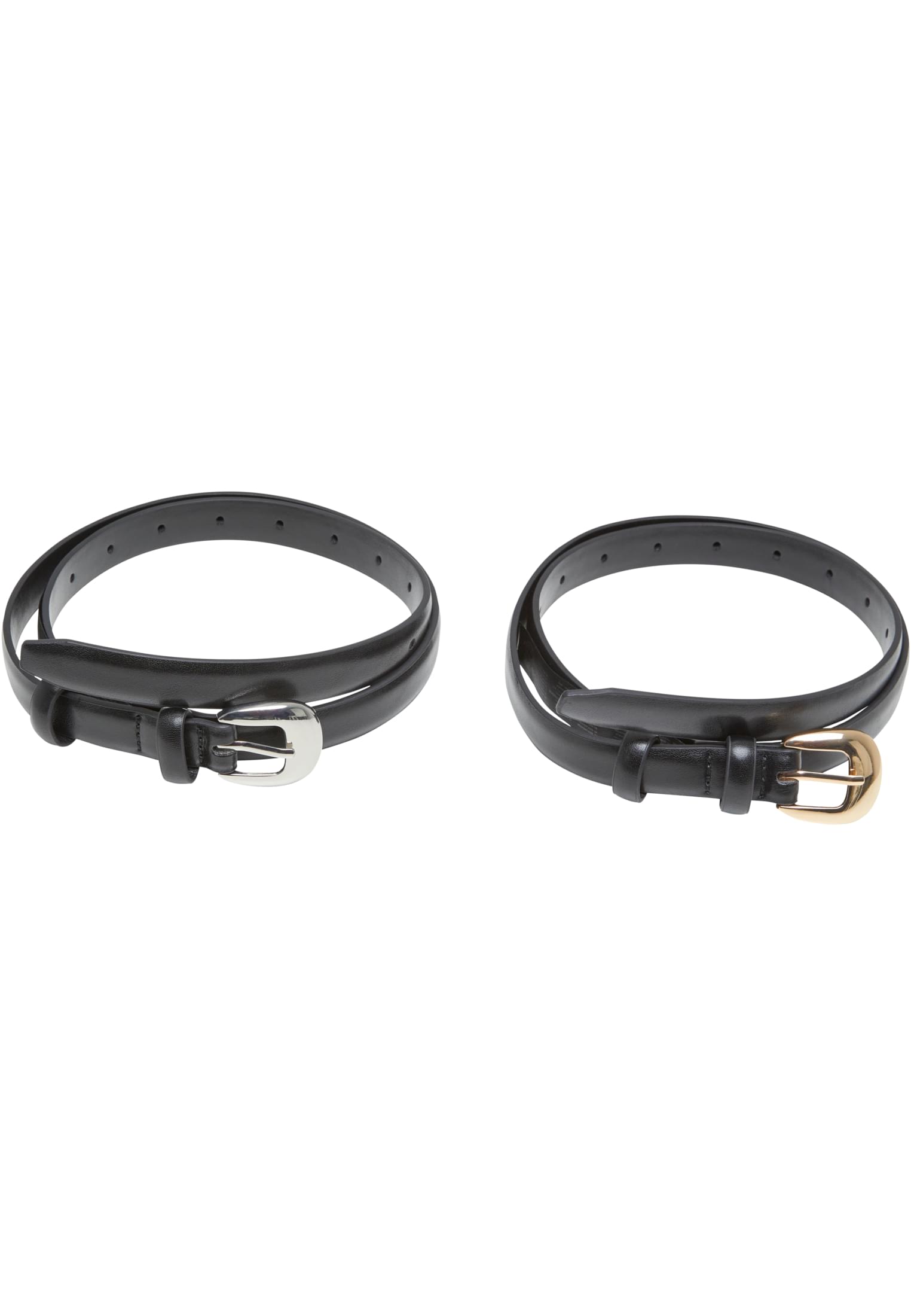 Chunky Buckle Slim Belt 2-Pack | black/silver+black/gold