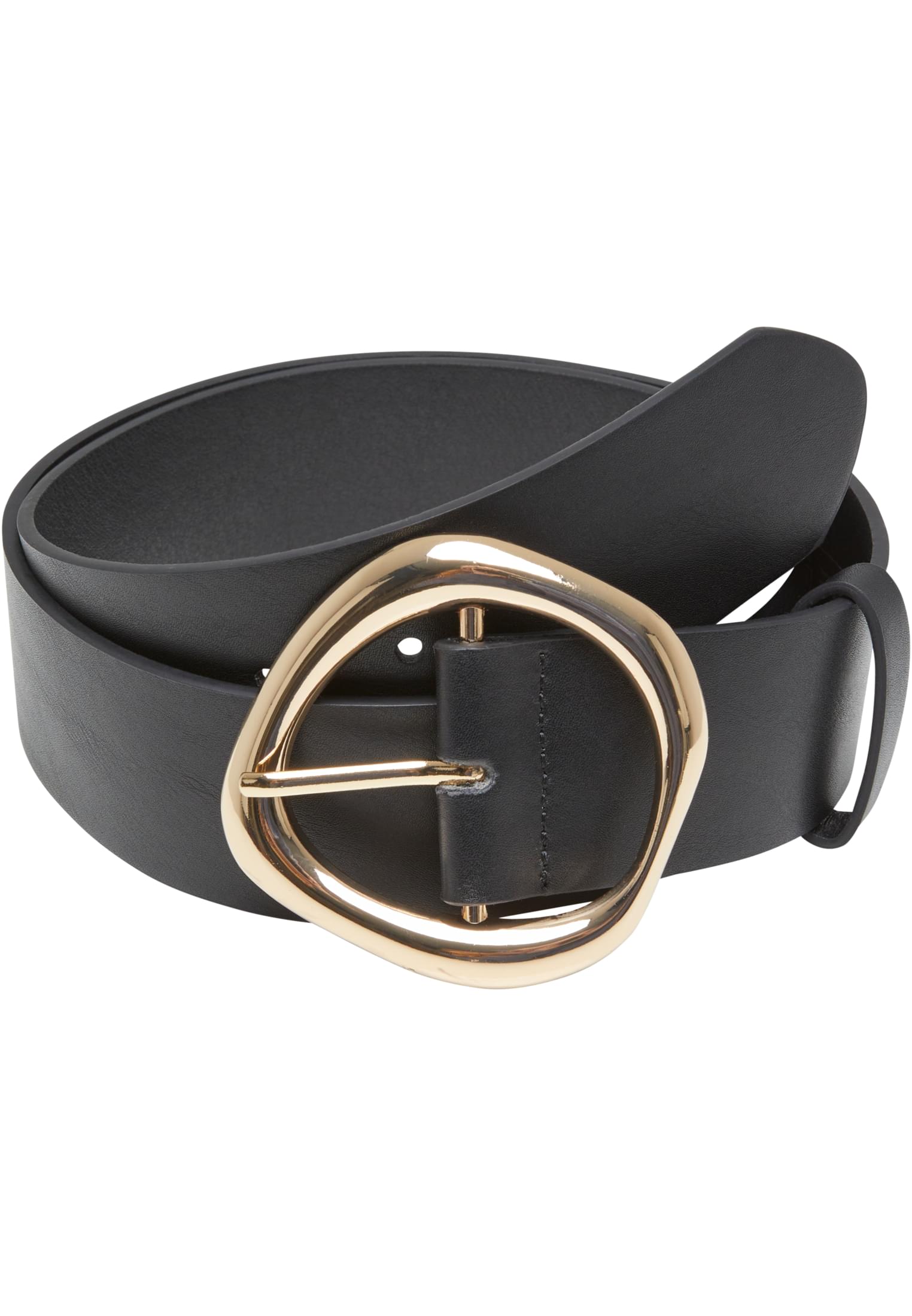 Organic Buckle Shaped Synthetic Leather Belt | black/gold