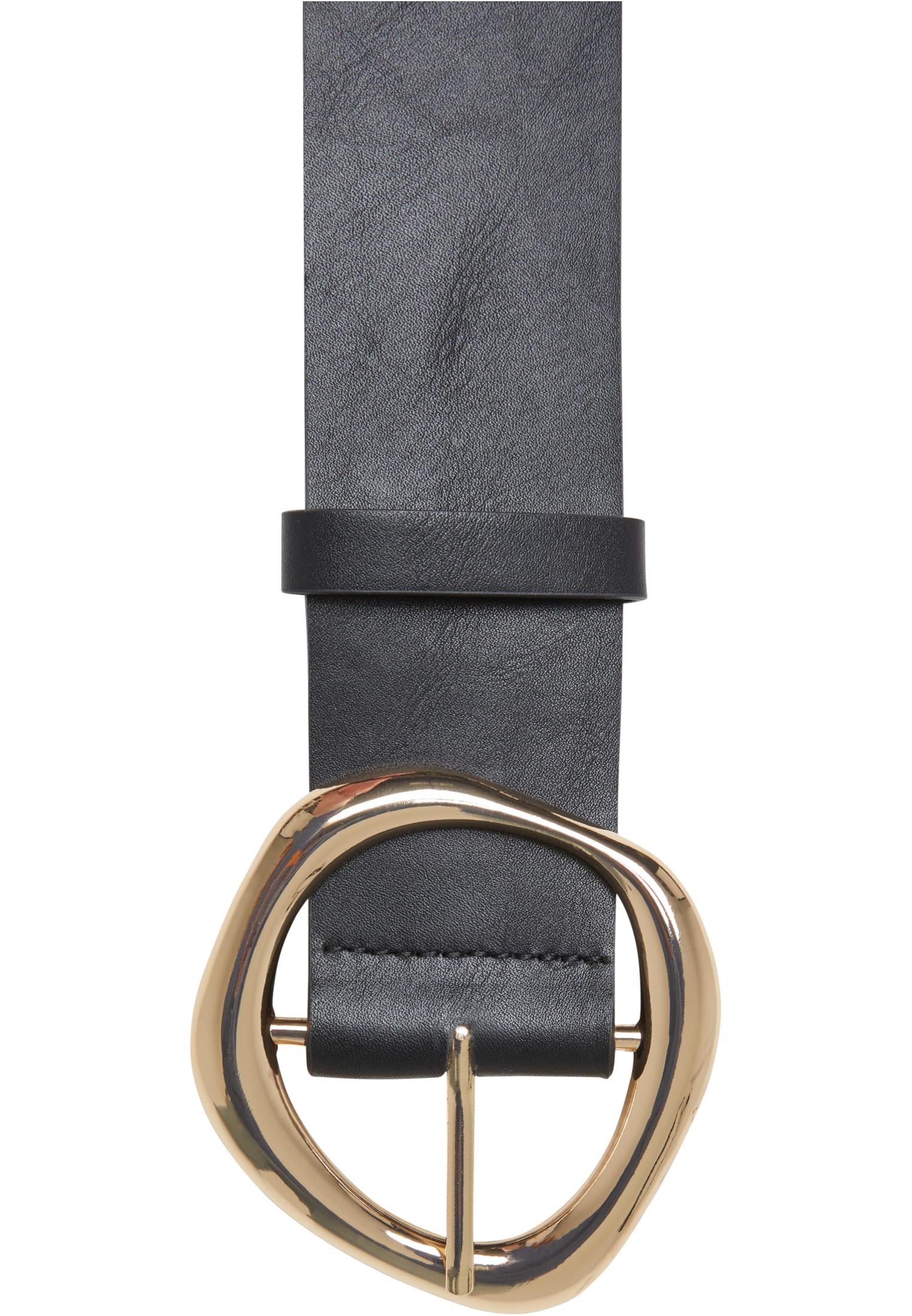 Organic Buckle Shaped Synthetic Leather Belt | black/gold