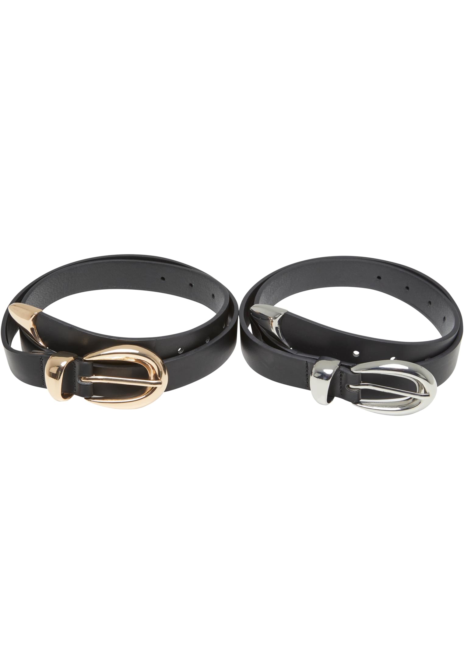 Chunky Buckle Loop Synthetic Leather Belt 2-Pack | black/gold+black/silver