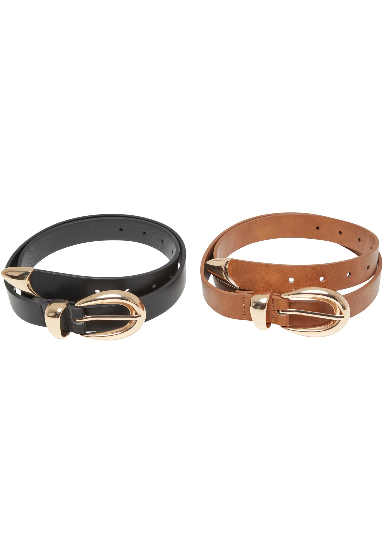 Chunky Buckle Loop Synthetic Leather Belt 2-Pack | black/gold+brown/gold