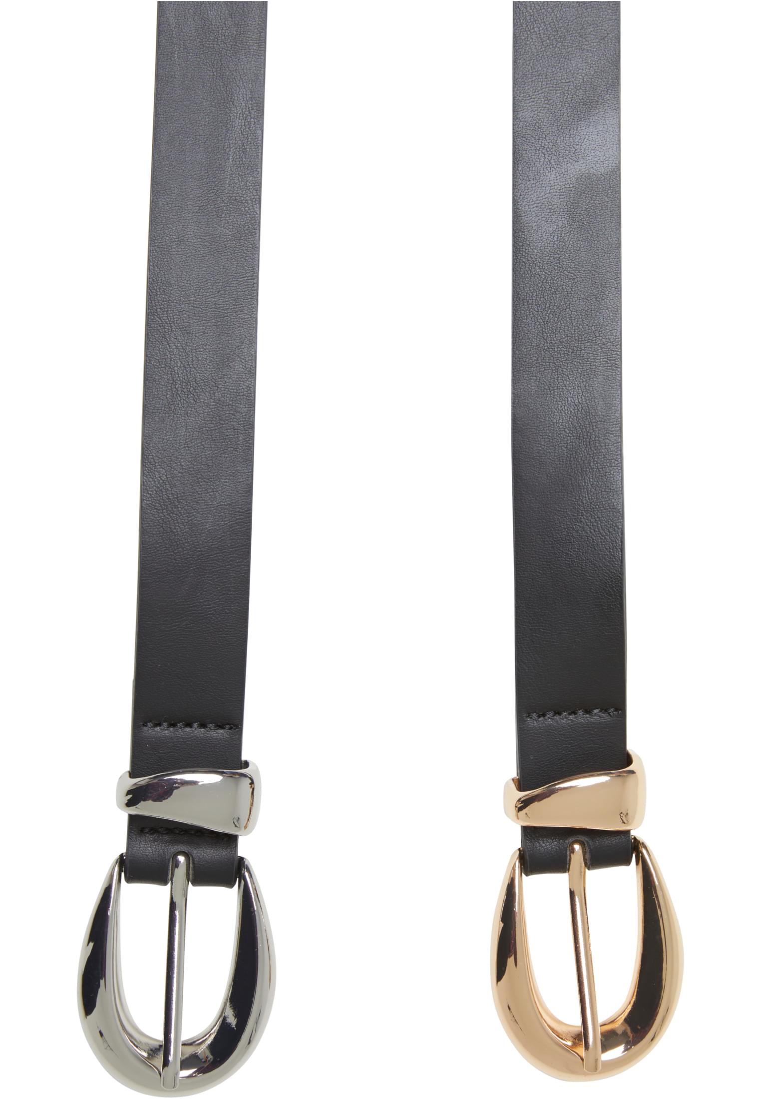 Chunky Buckle Loop Synthetic Leather Belt 2-Pack | black/gold+black/silver