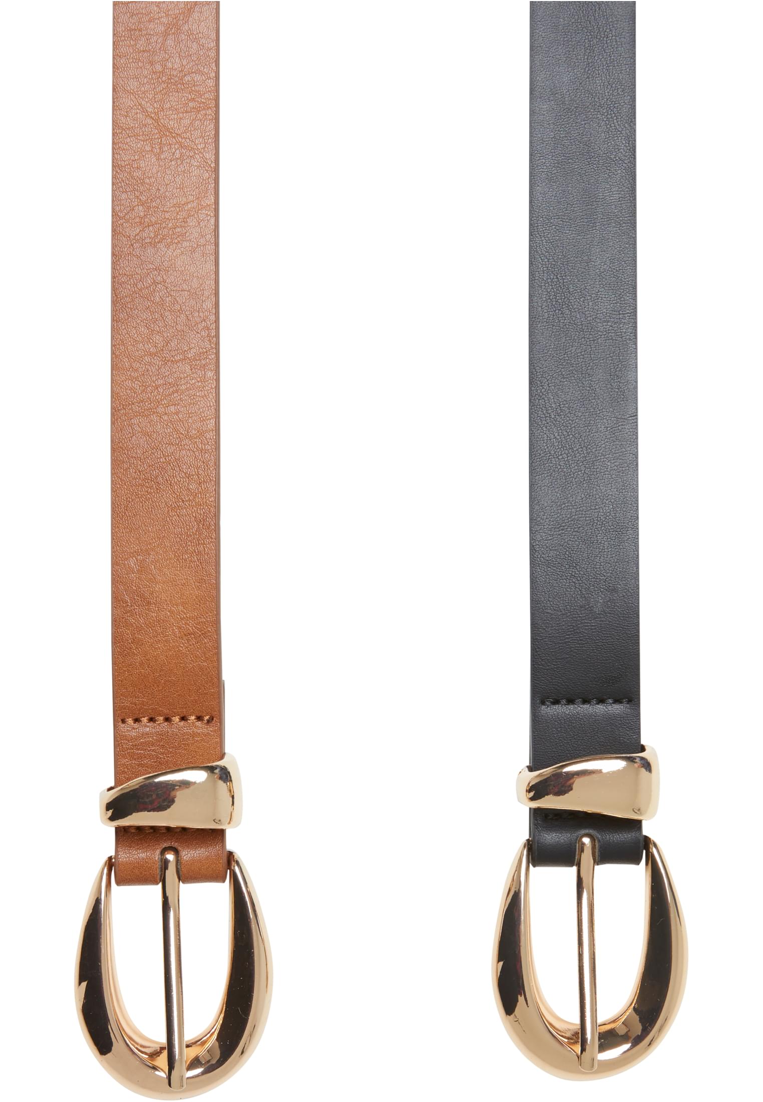 Chunky Buckle Loop Synthetic Leather Belt 2-Pack | black/gold+brown/gold