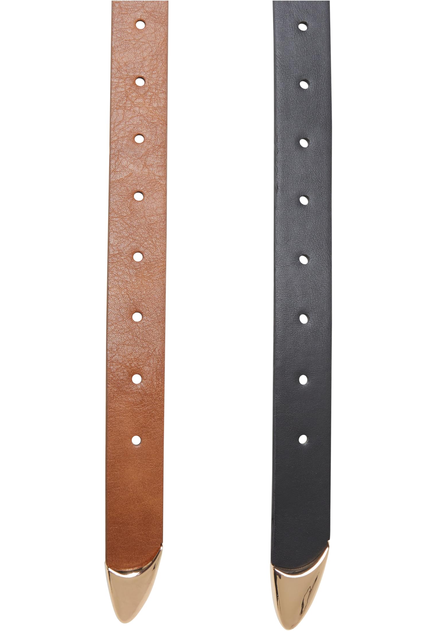 Chunky Buckle Loop Synthetic Leather Belt 2-Pack | black/gold+brown/gold