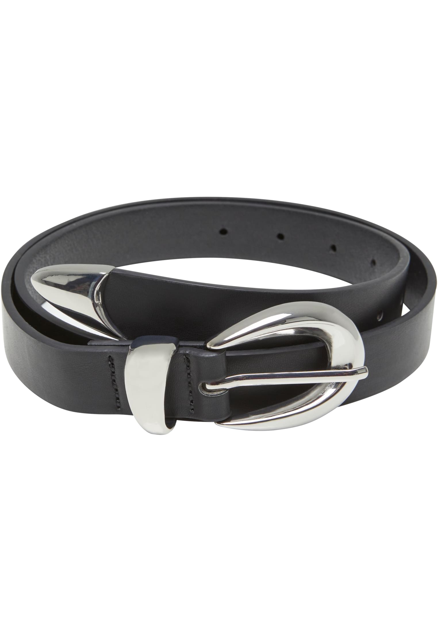 Chunky Buckle Loop Synthetic Leather Belt | black/silver