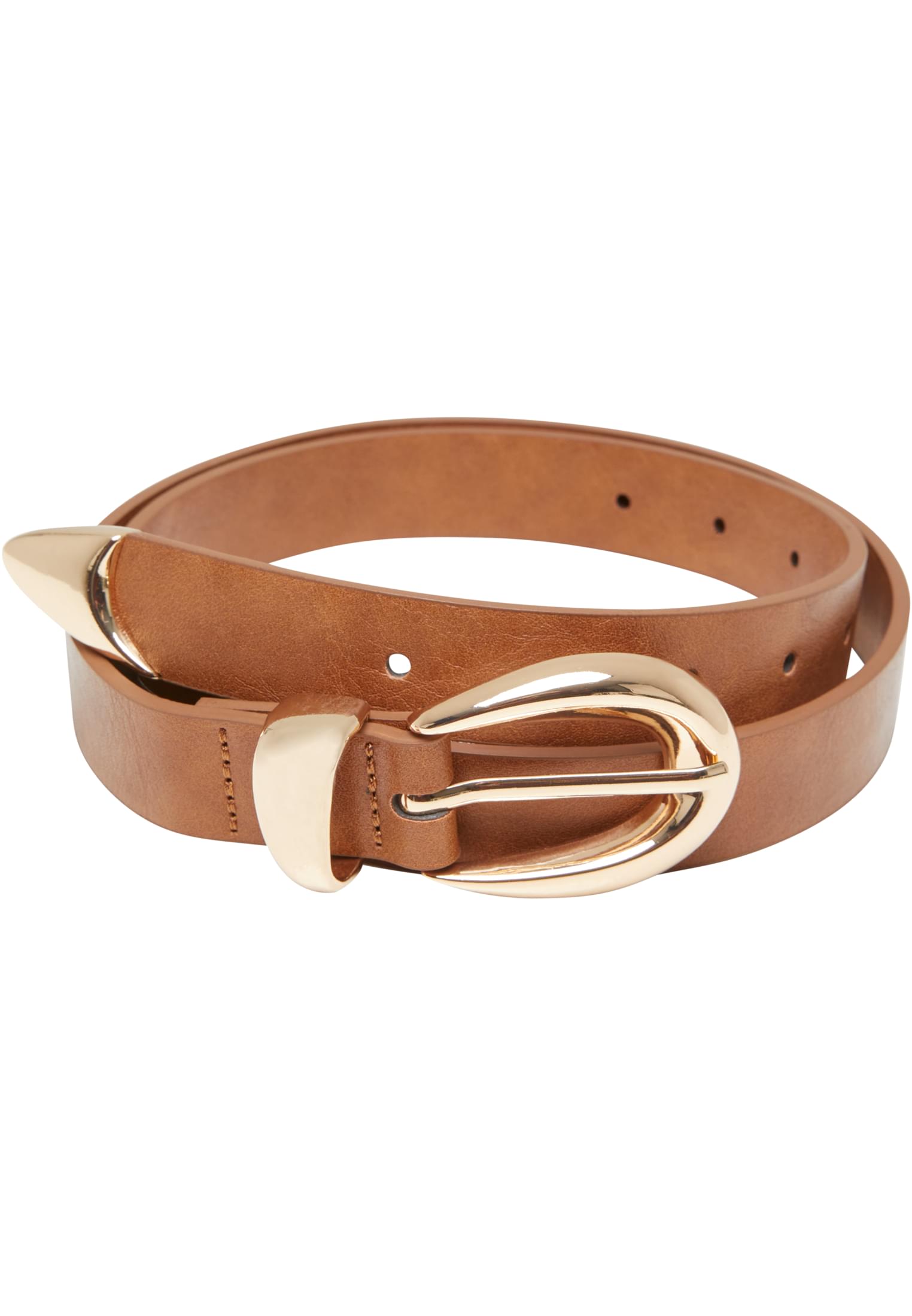 Chunky Buckle Loop Synthetic Leather Belt | brown/gold