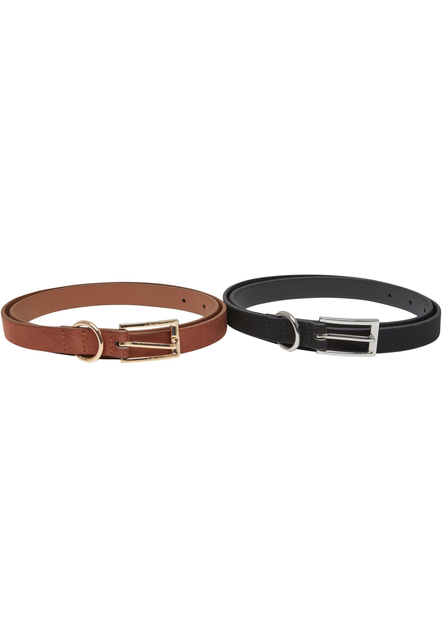 Slim Synthetic Velour Leather Belt 2-Pack | black/silver+brown/gold