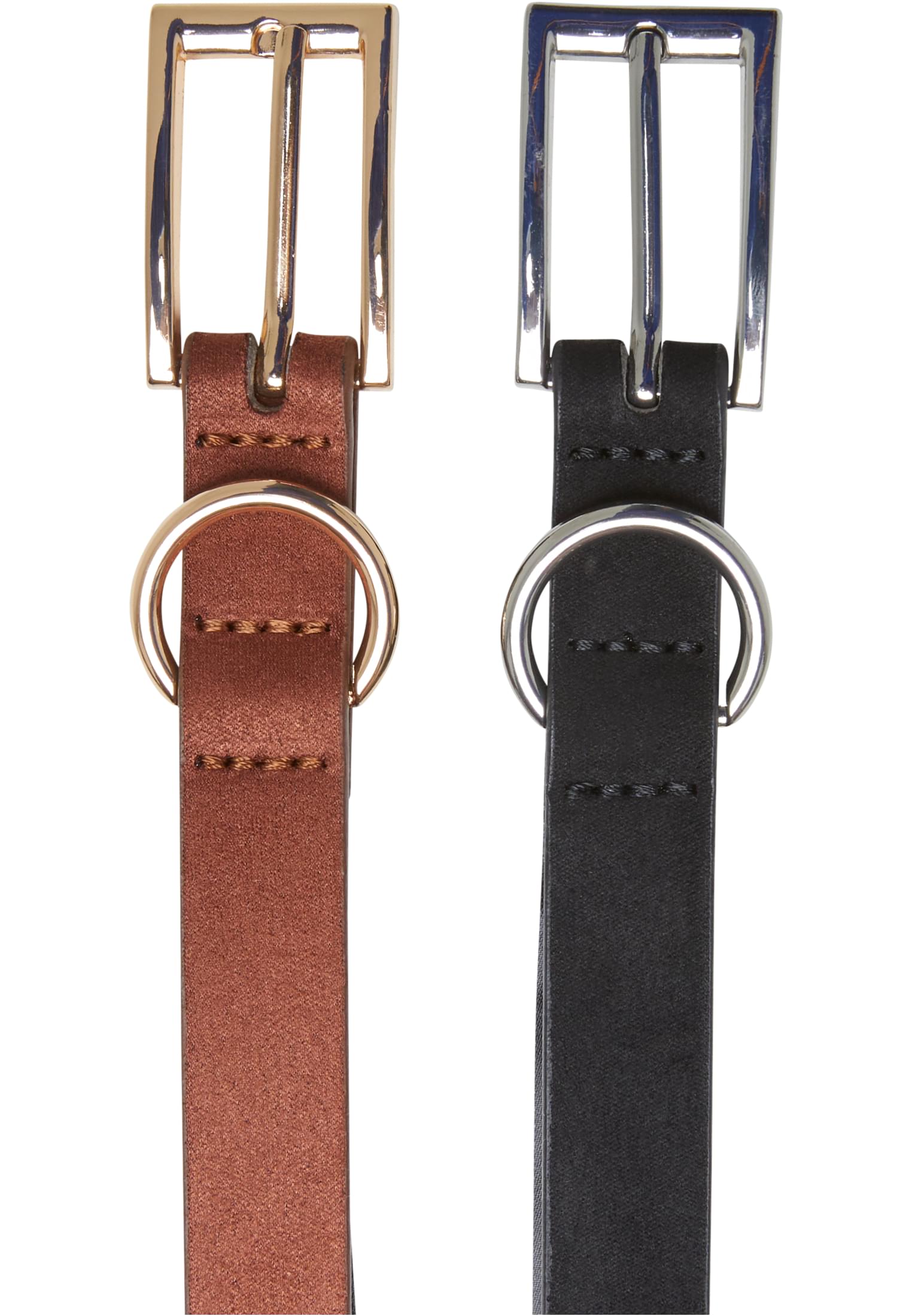 Slim Synthetic Velour Leather Belt 2-Pack | black/silver+brown/gold