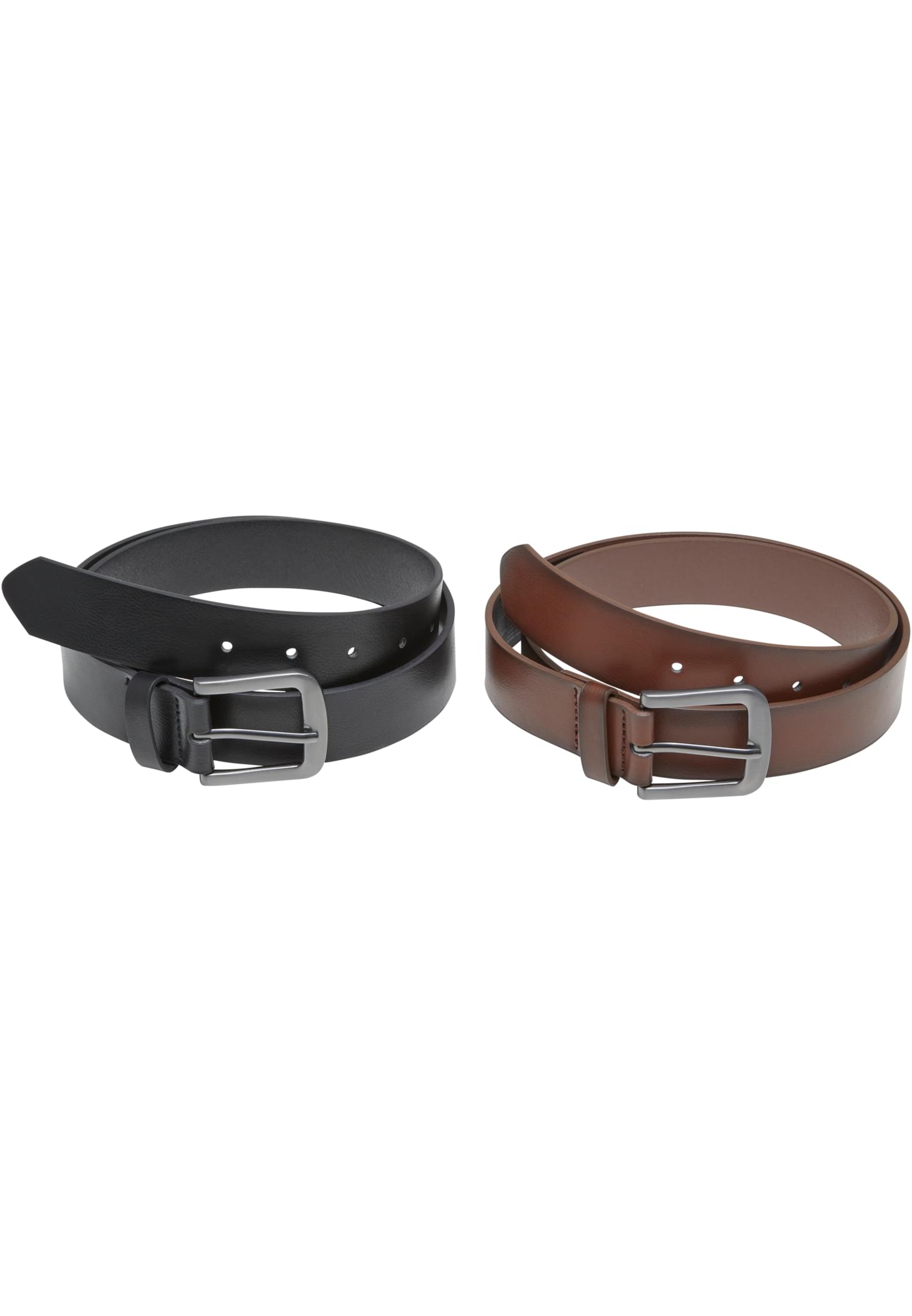 Easy Synthetic Leather Belt 2-Pack | black/silver+brown/silver