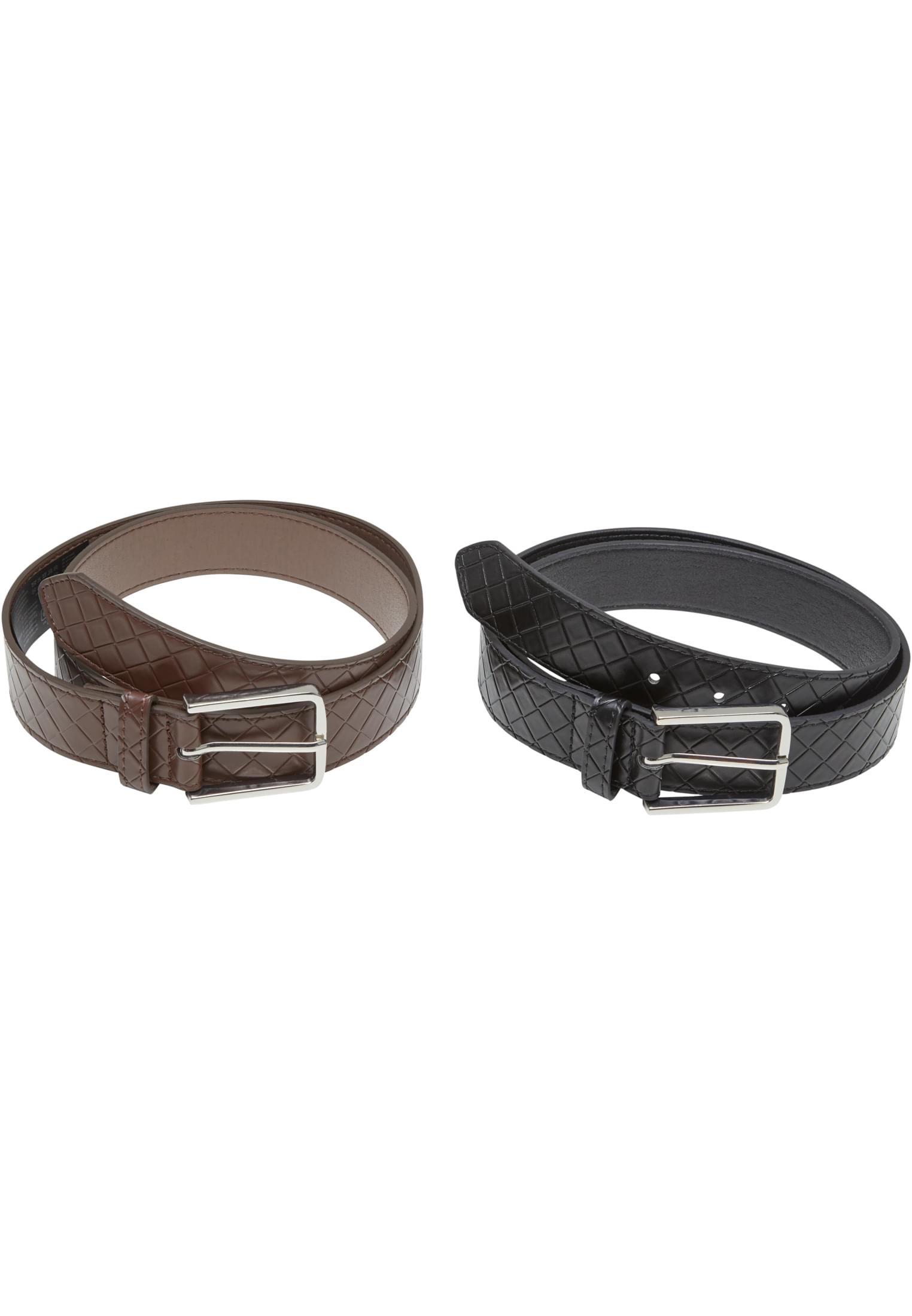 Woven Embossed Synthetic Leather Belt 2-Pack | black/silver+brown/silver