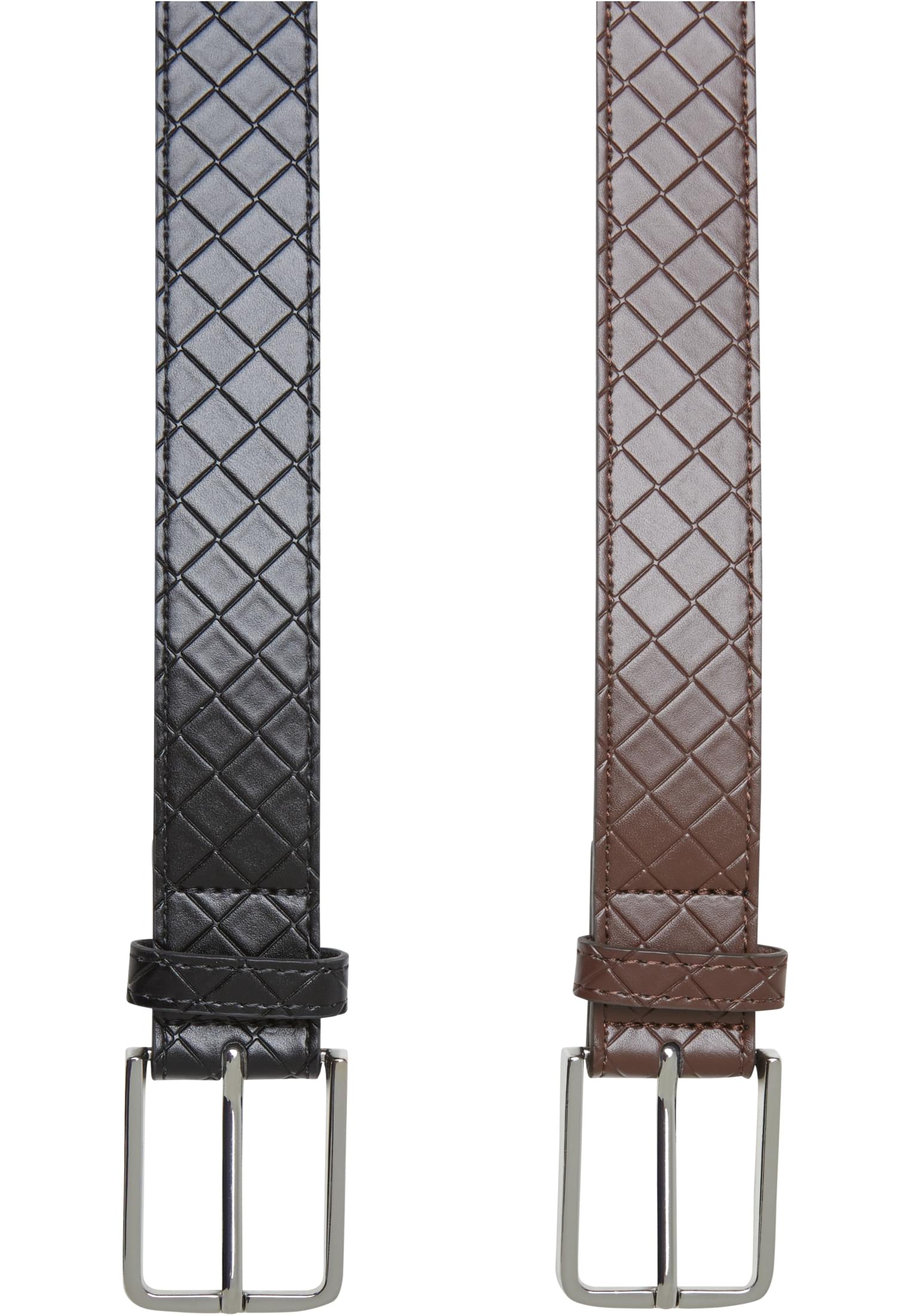 Woven Embossed Synthetic Leather Belt 2-Pack | black/silver+brown/silver