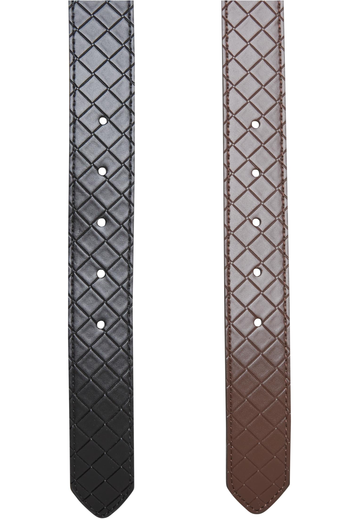 Woven Embossed Synthetic Leather Belt 2-Pack | black/silver+brown/silver