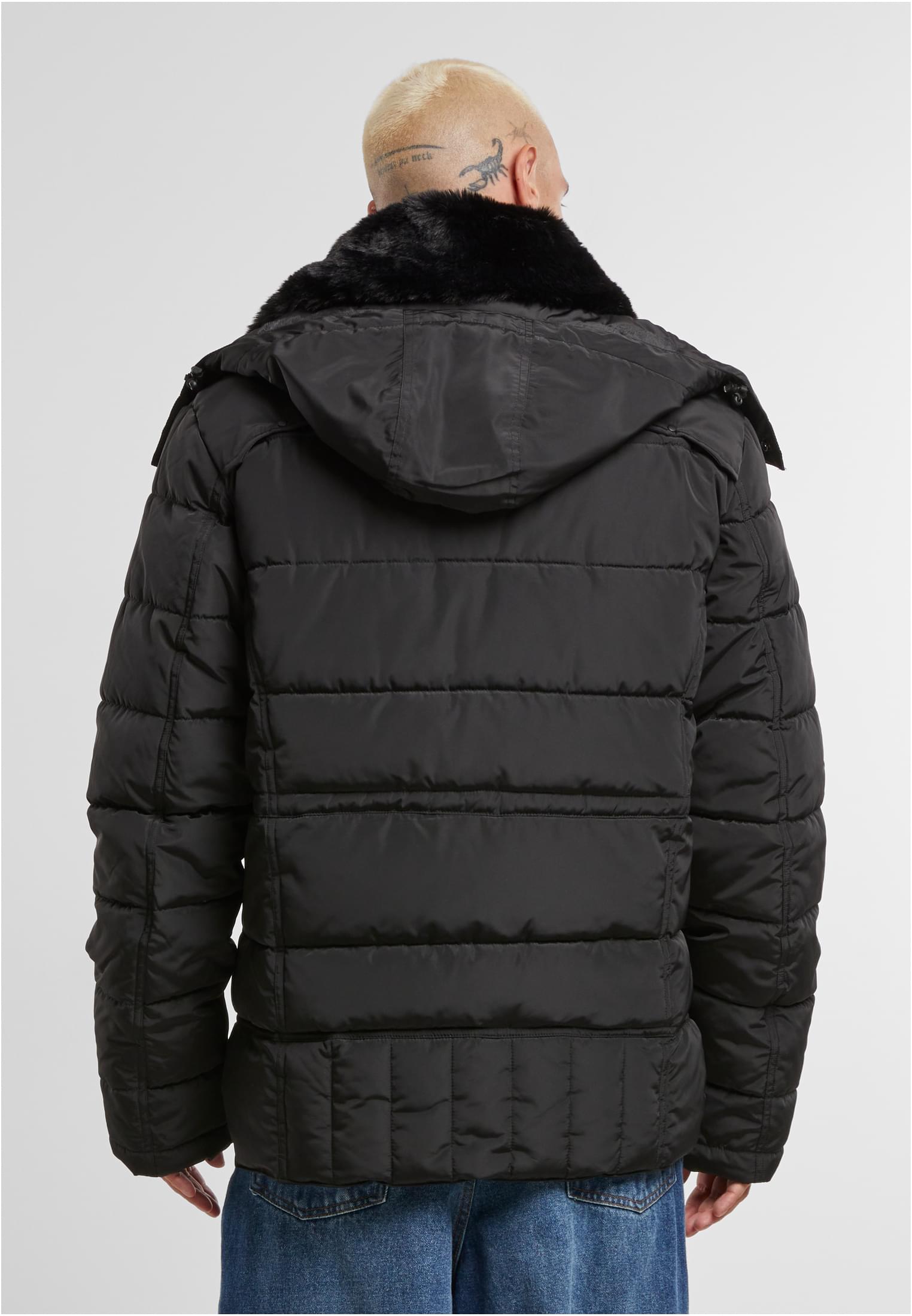 Puffer Jacket With Detachable Fur Collar | black