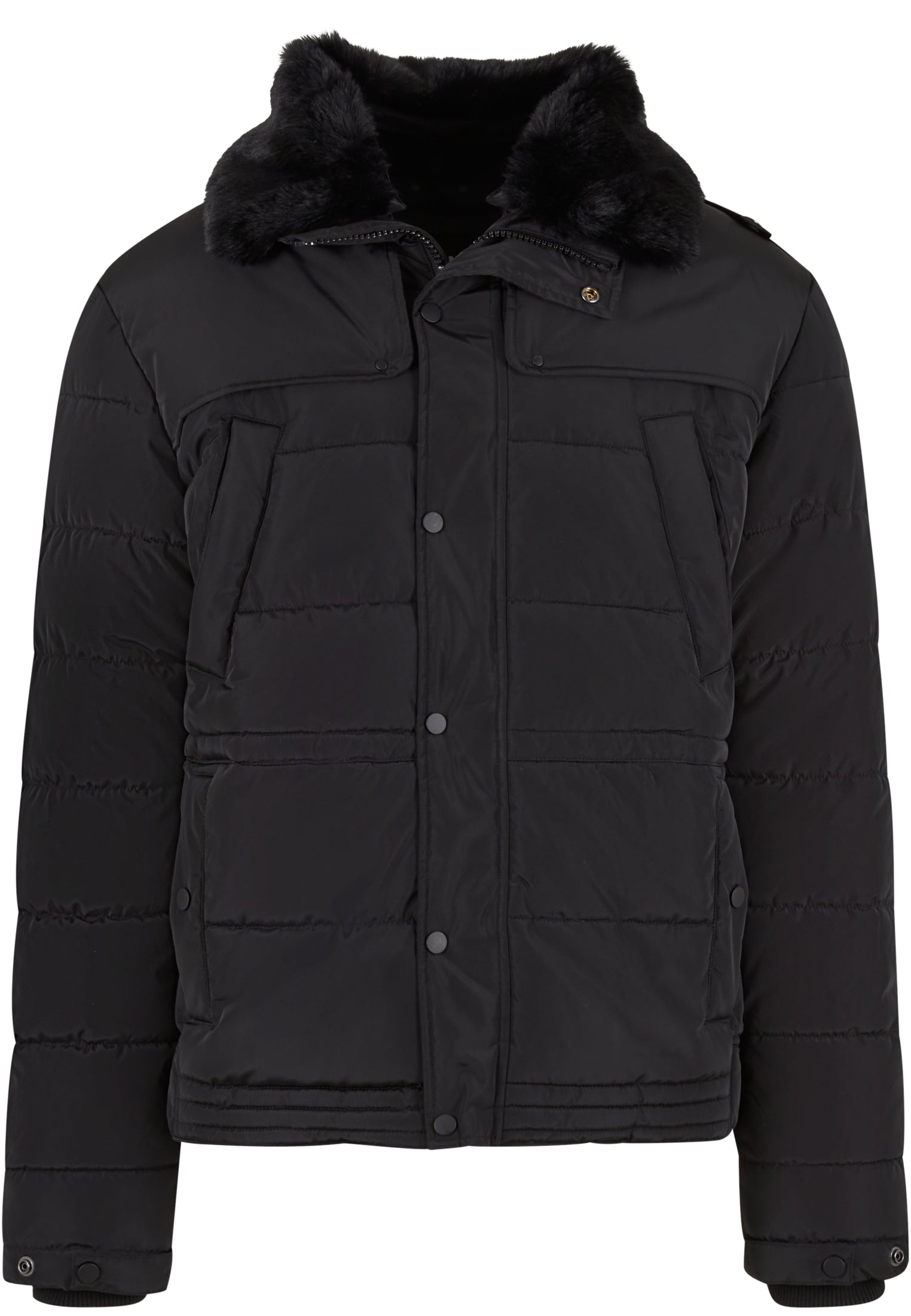 Puffer Jacket With Detachable Fur Collar | black