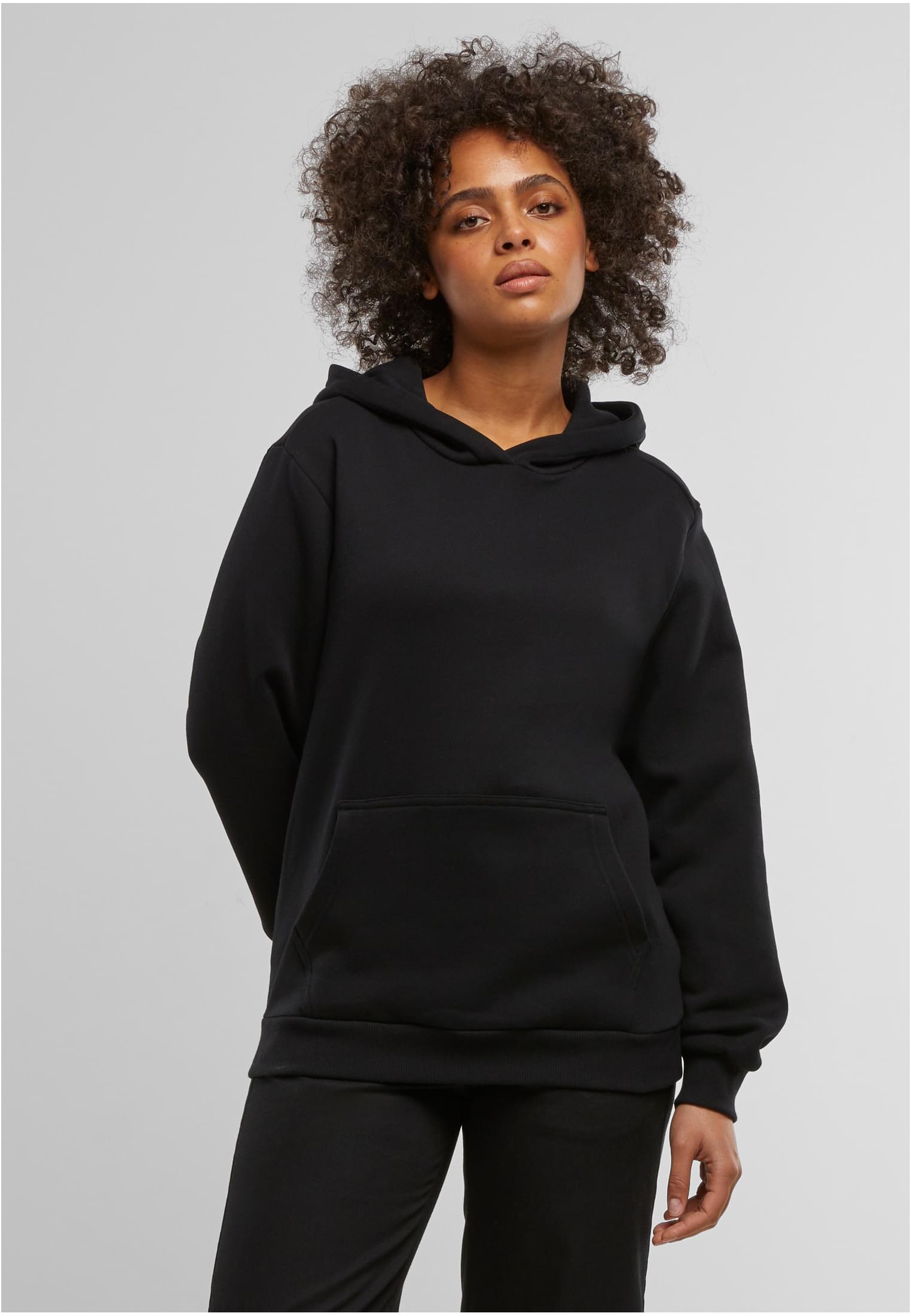 Ladies Organic Loose Brushed Fleece Hoody | black